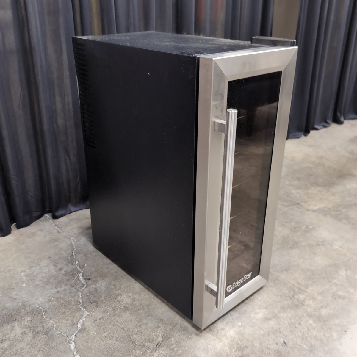 Compact Black and Stainless Steel Wine Cooler with Glass Door