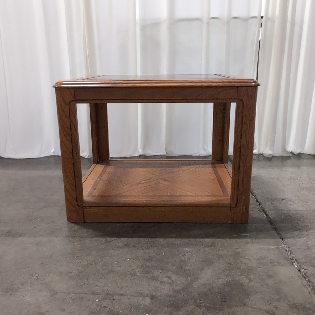 Traditional Brown Wood End Table with Glass Top