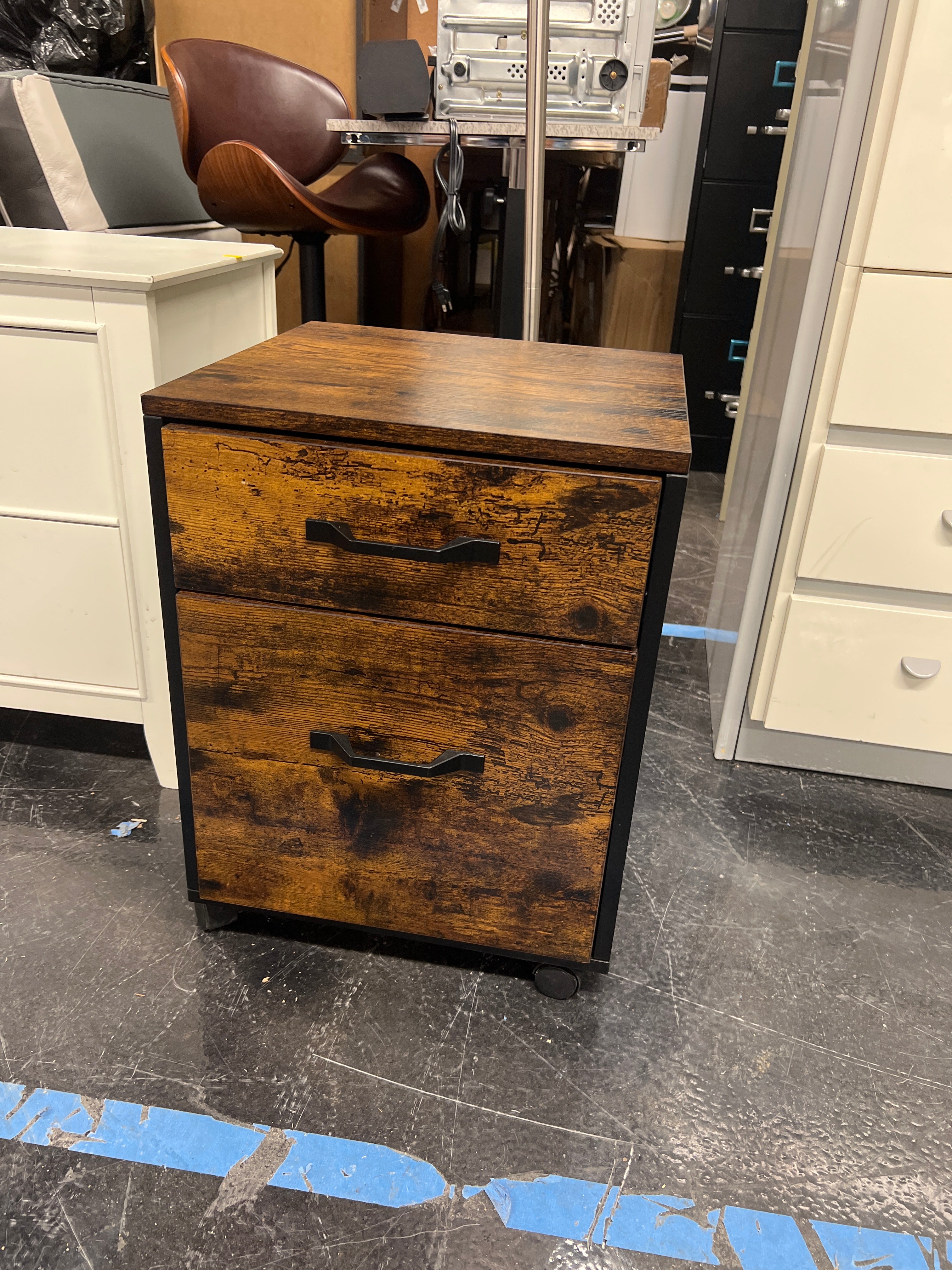 Rustic Two-Drawer Wood Nightstand