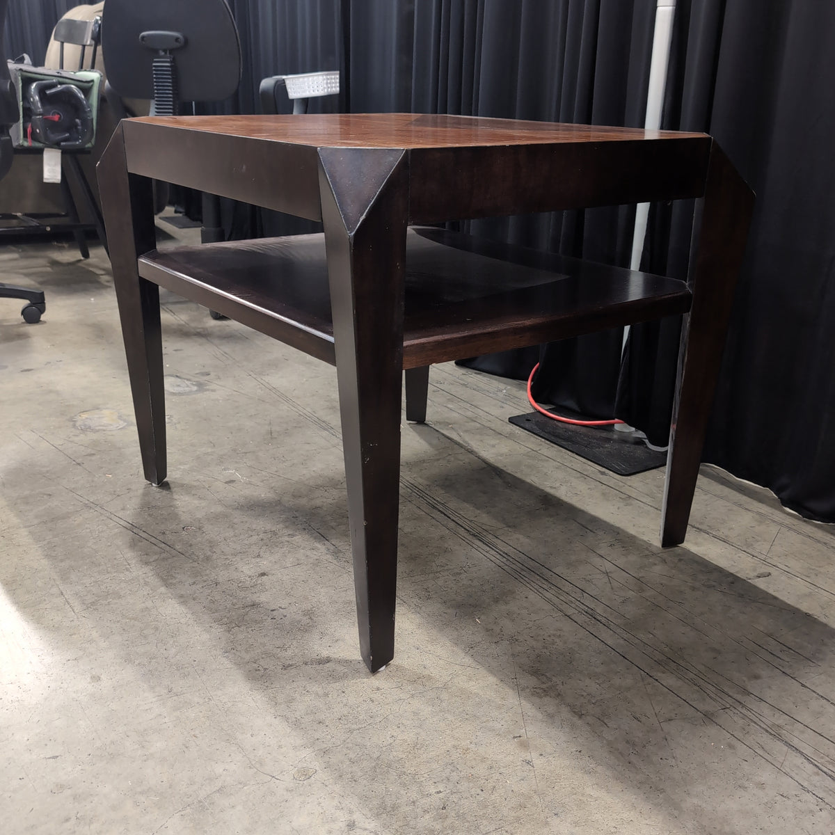 Geometric Veneer Wood End Table with Lower Shelf