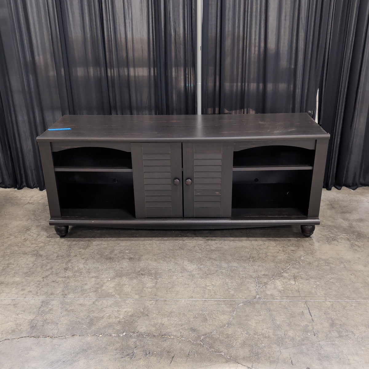 Dark Espresso Wood TV Stand with Louvered Doors