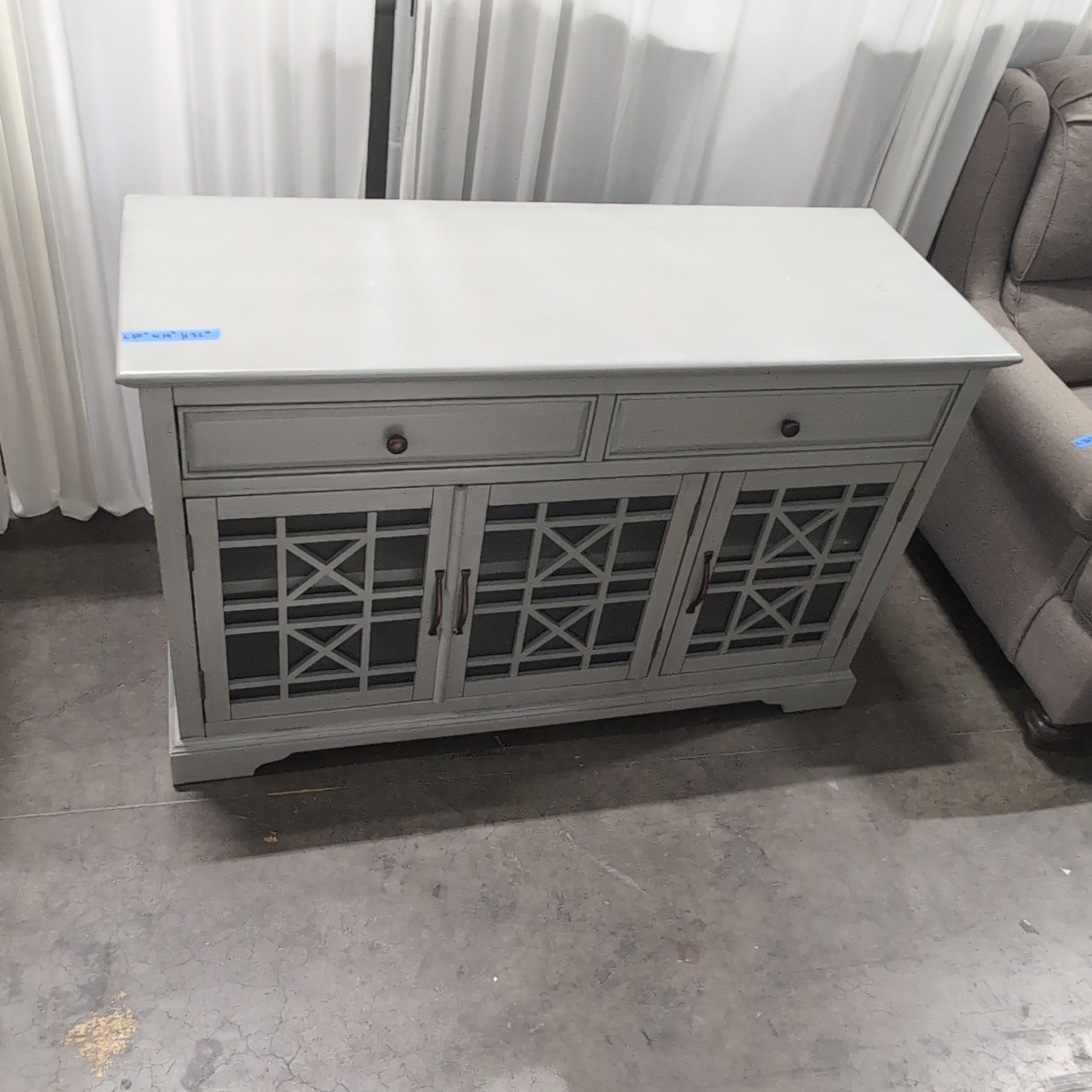 Royale USA Grey Wood Buffet with Geometric Glass Doors