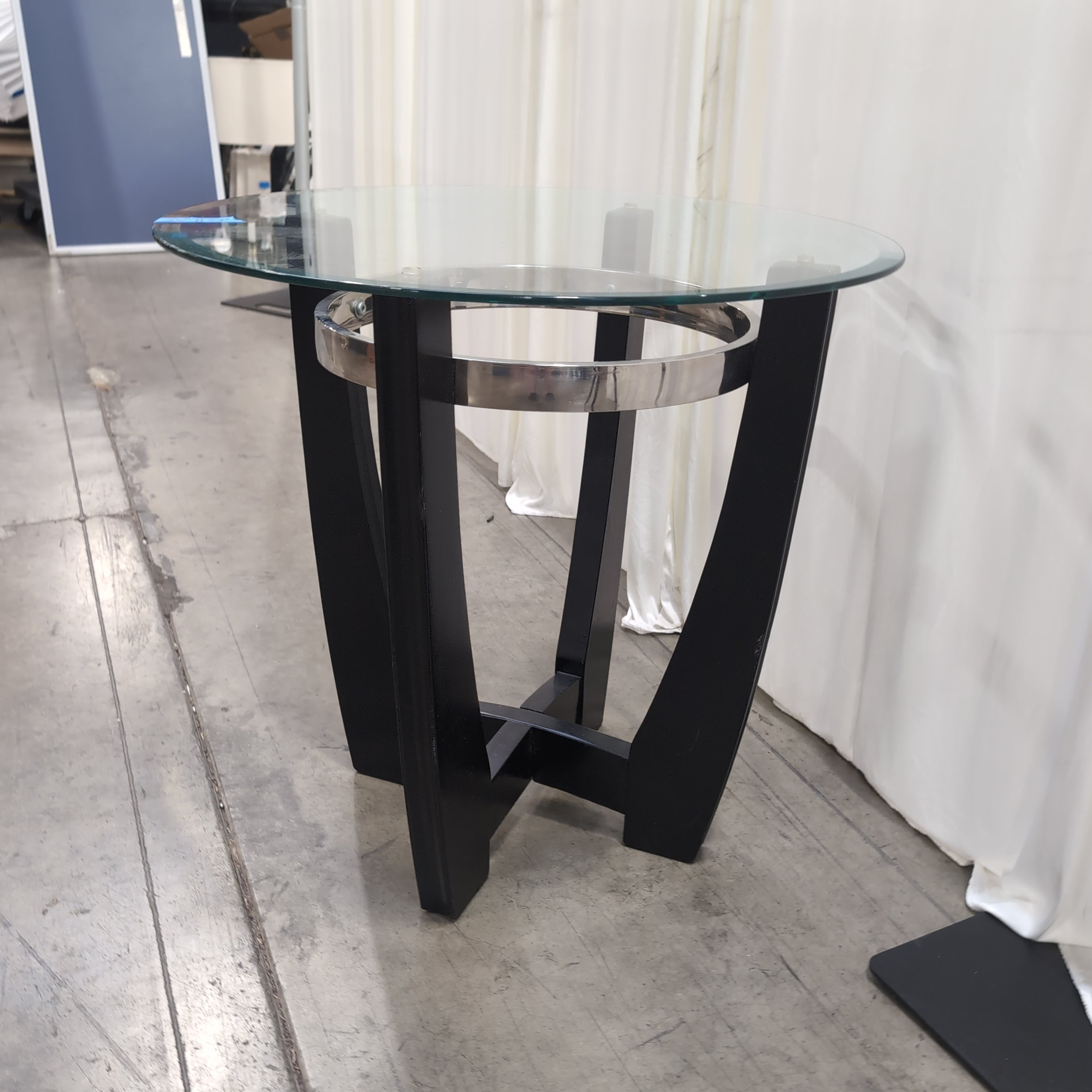 Black Wood Round Dining Table with Glass Top