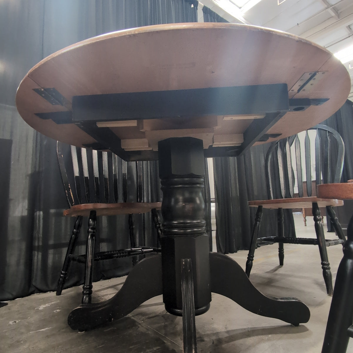 Two-Tone Round Dining Table with Windsor Chairs