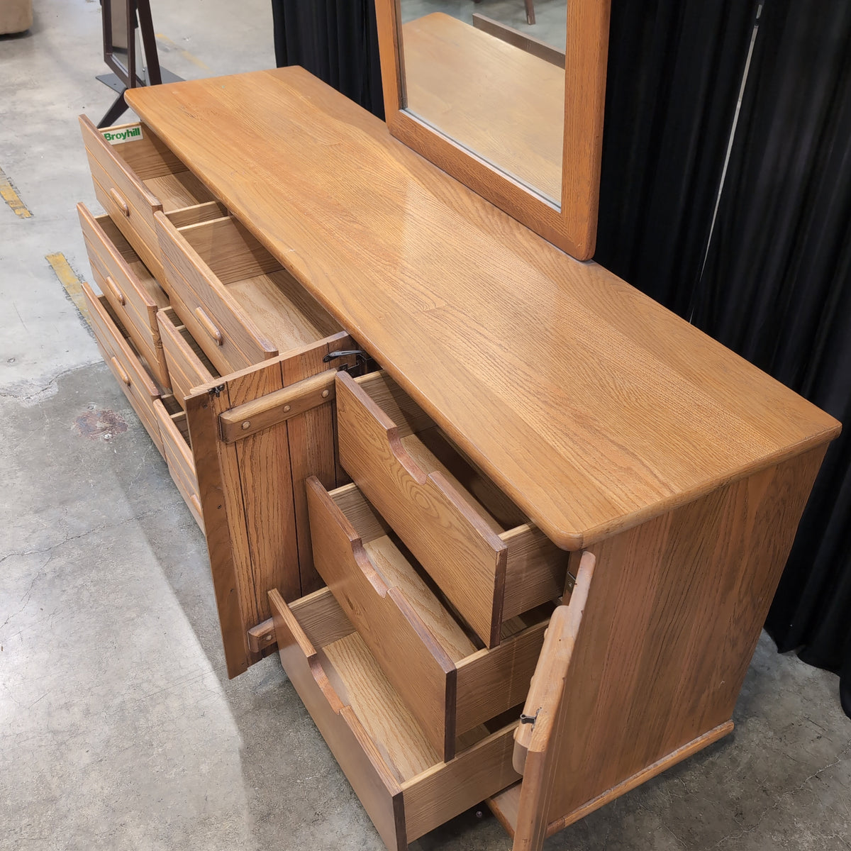 Mid-Century Style Light Wood Dresser with Cane Mirror