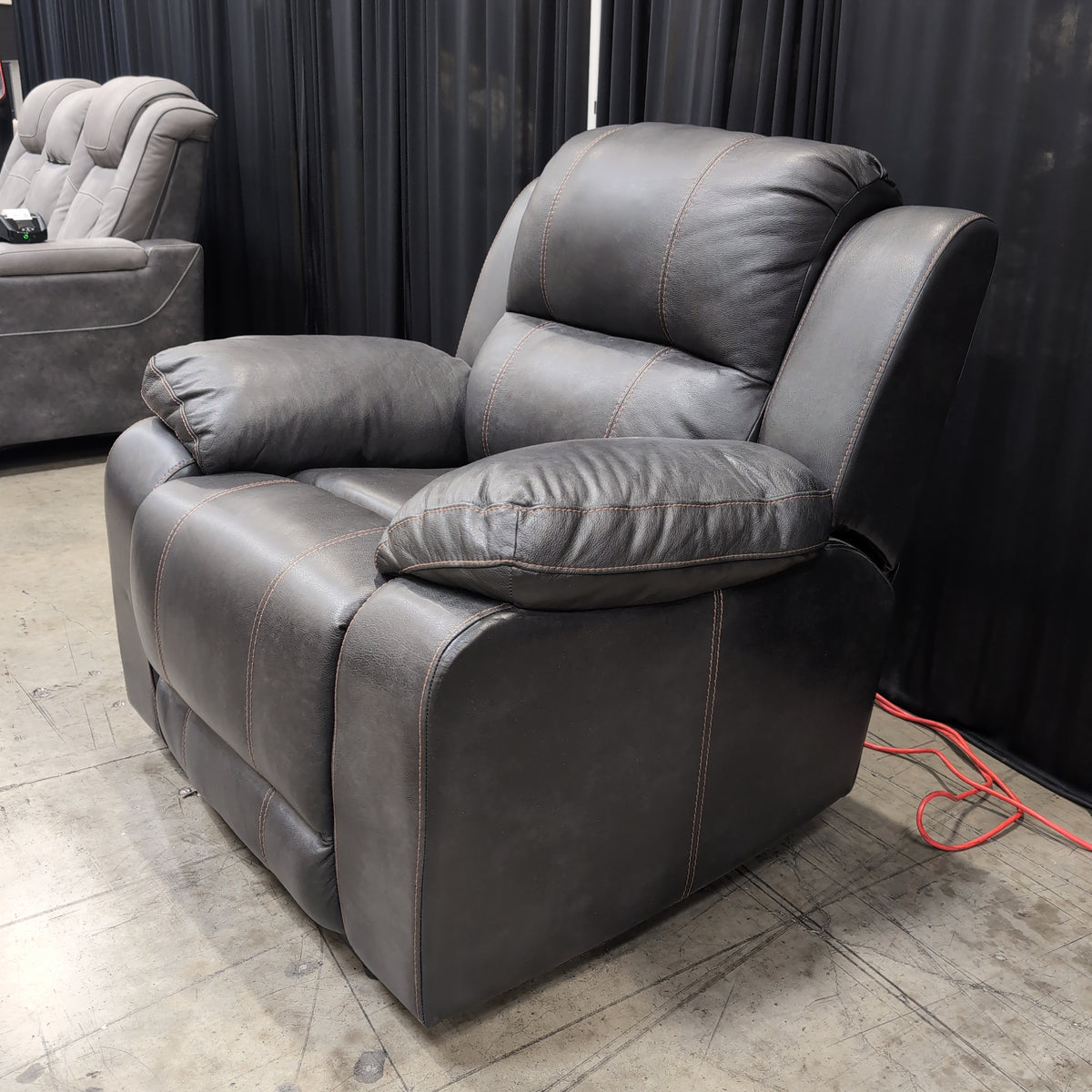 Dark Gray Faux Leather Recliner with Contrast Stitching