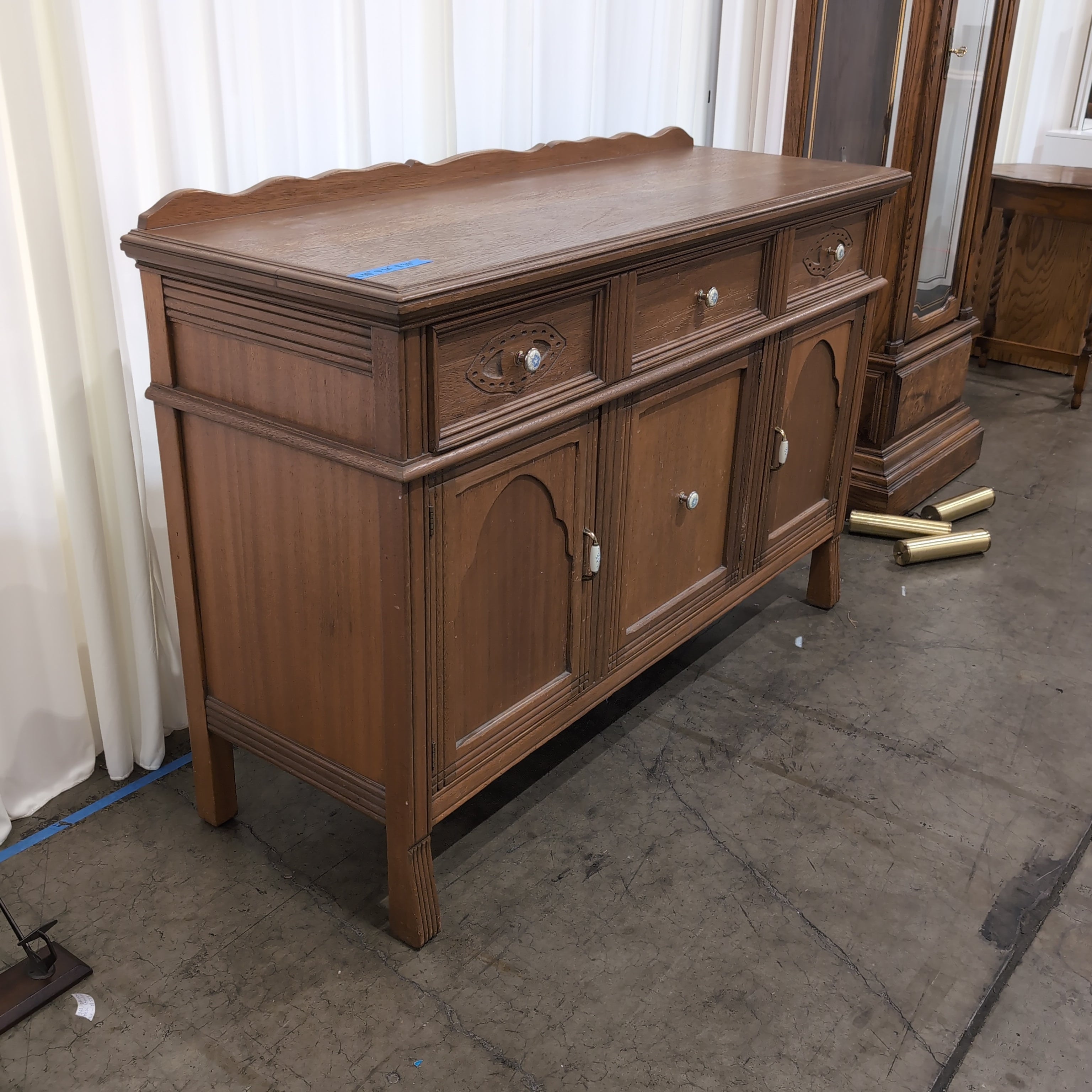 Ornate Light Wood Buffet with Decorative Pulls