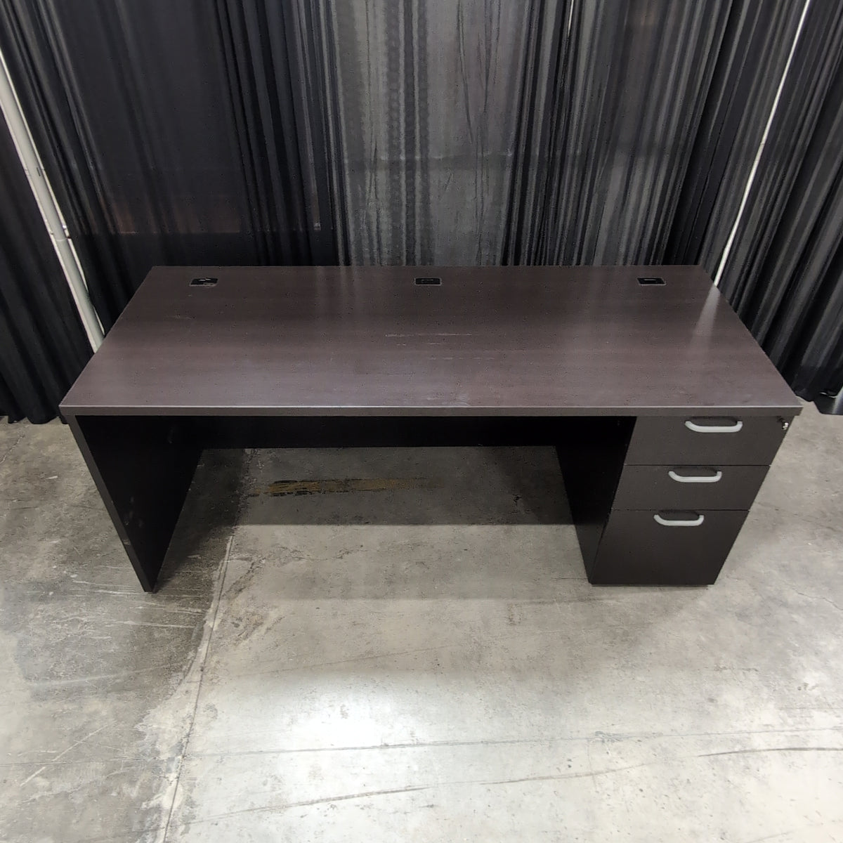 Dark Brown Laminate Office Desk with Grommet Holes