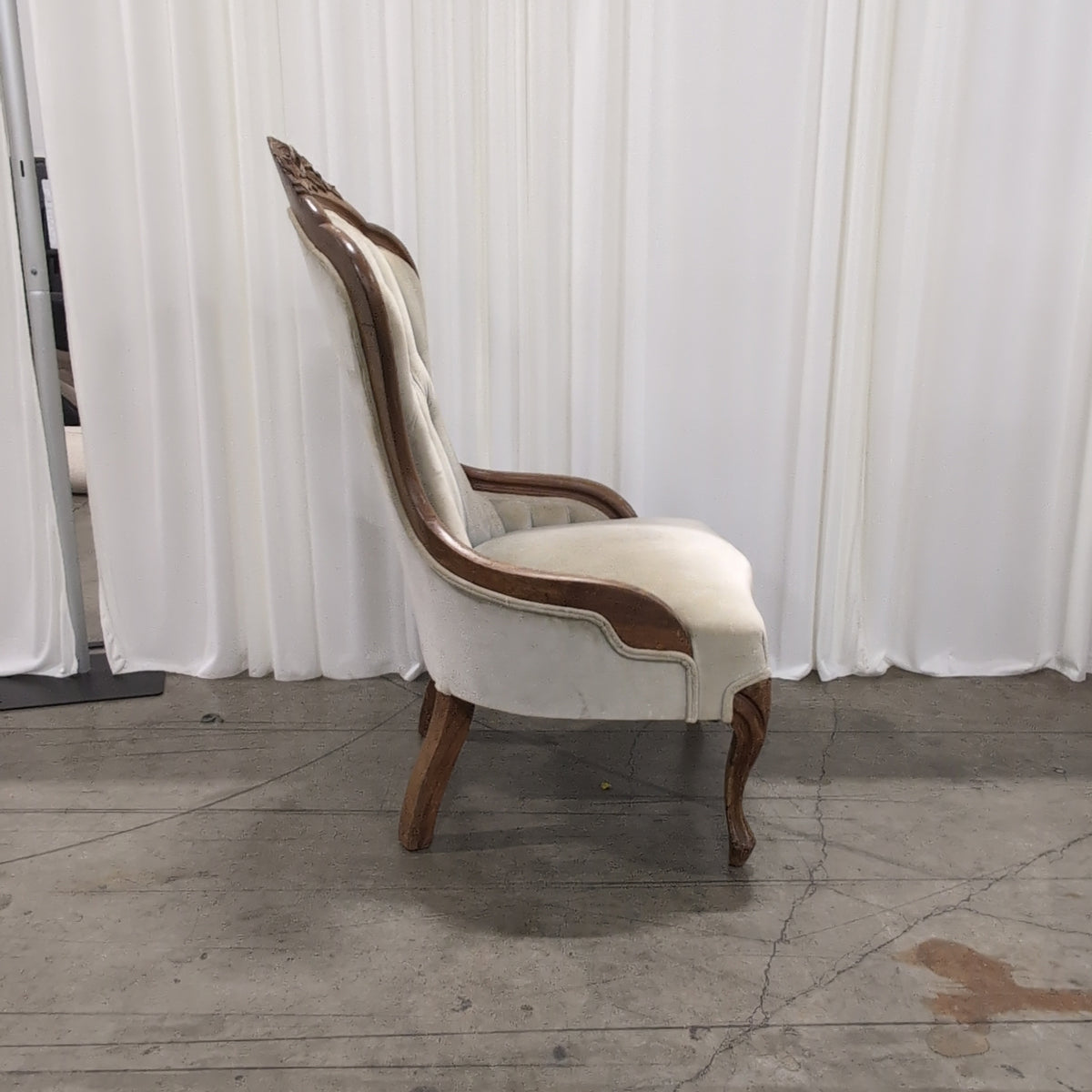 Ornate Carved Wood Accent Chair in Tufted Velvet