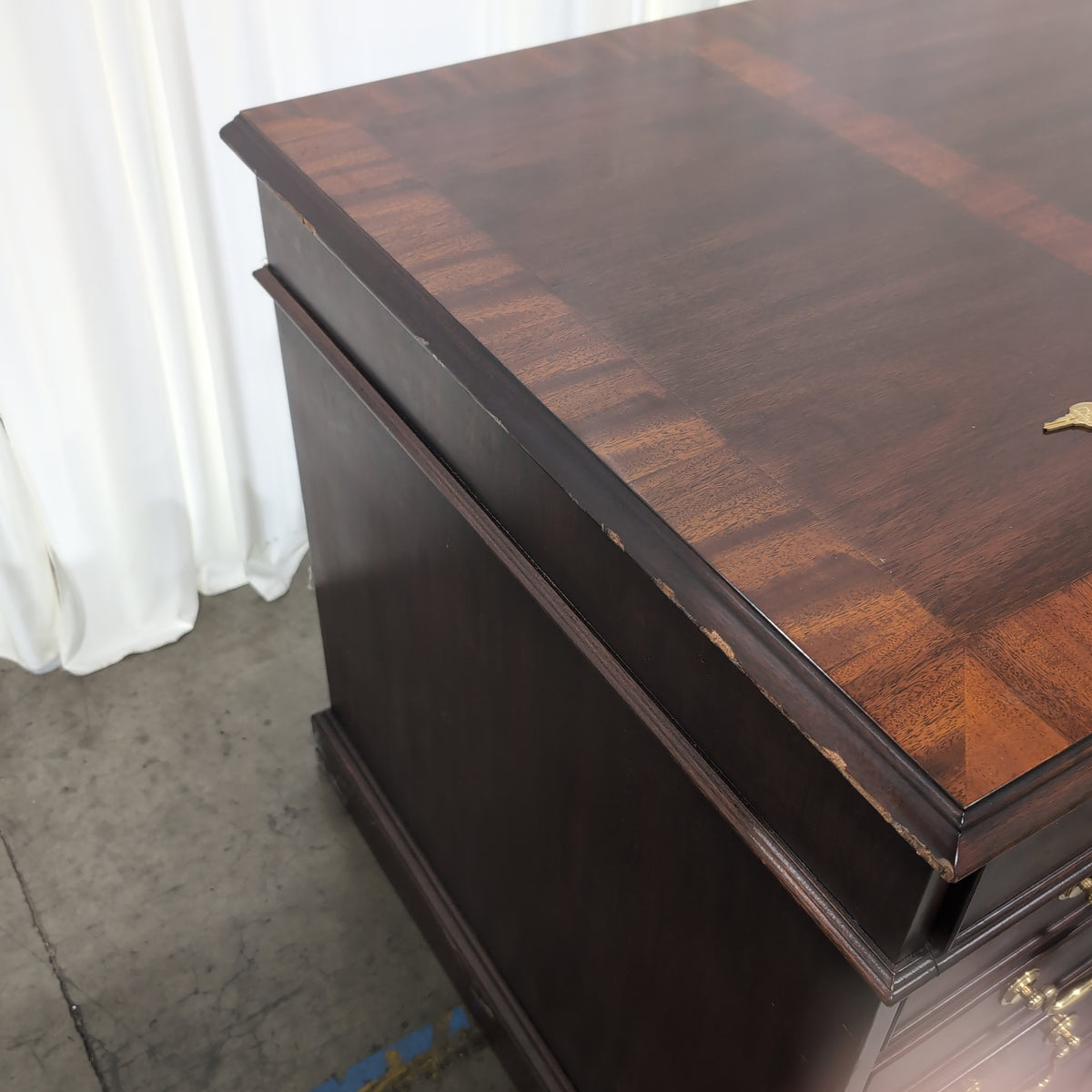 Henkel Moore Traditional Dark Wood Executive Desk with Brass Hardware