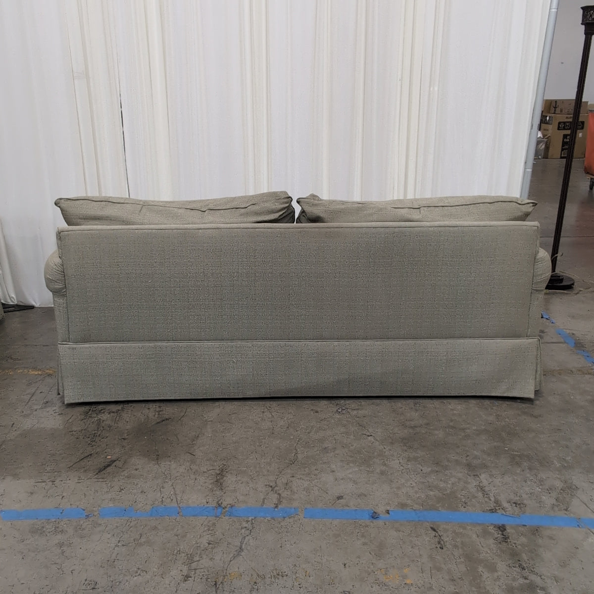 Light Olive Rolled Arm Couch with Skirted Base