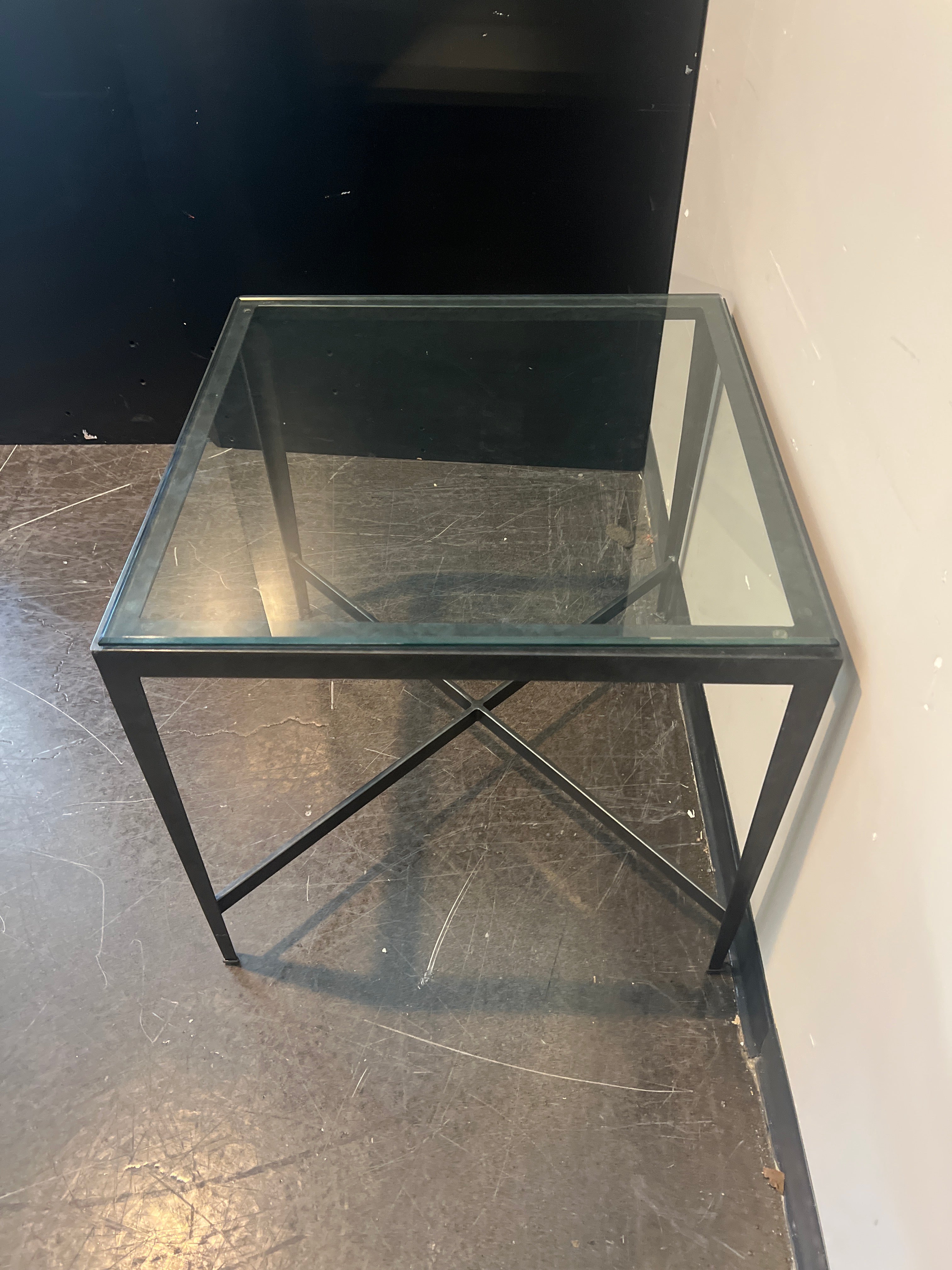 Modern Glass-Top Side Table with Black Metal Frame