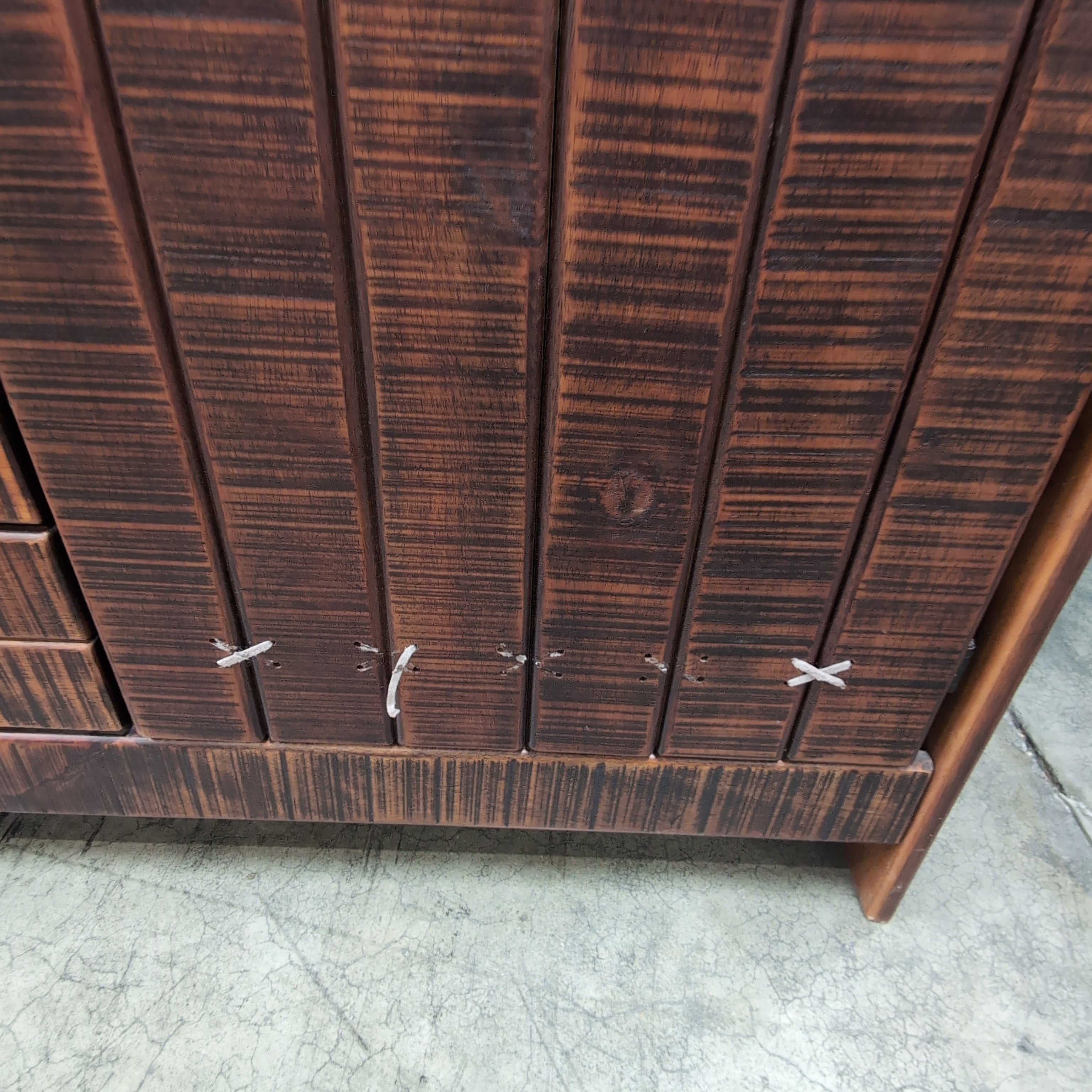 Rustic Dark Wood Buffet with X-Stitched Detail Doors