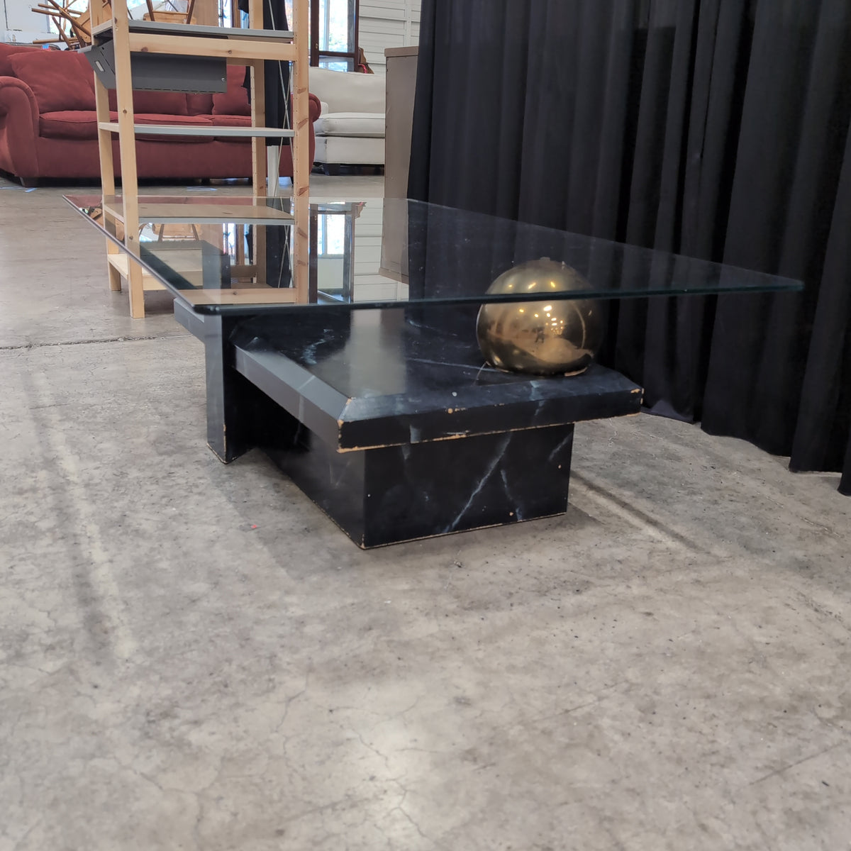 Geometric Black Marble and Glass Coffee Table