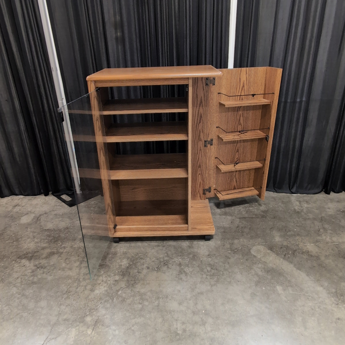 Light Brown Wood Cabinet with Sliding Glass Door