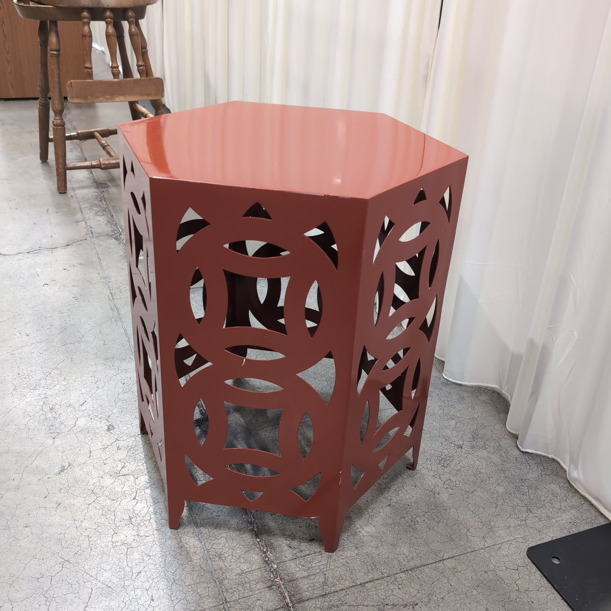 Orange Hexagonal End Table with Cut-Out Design