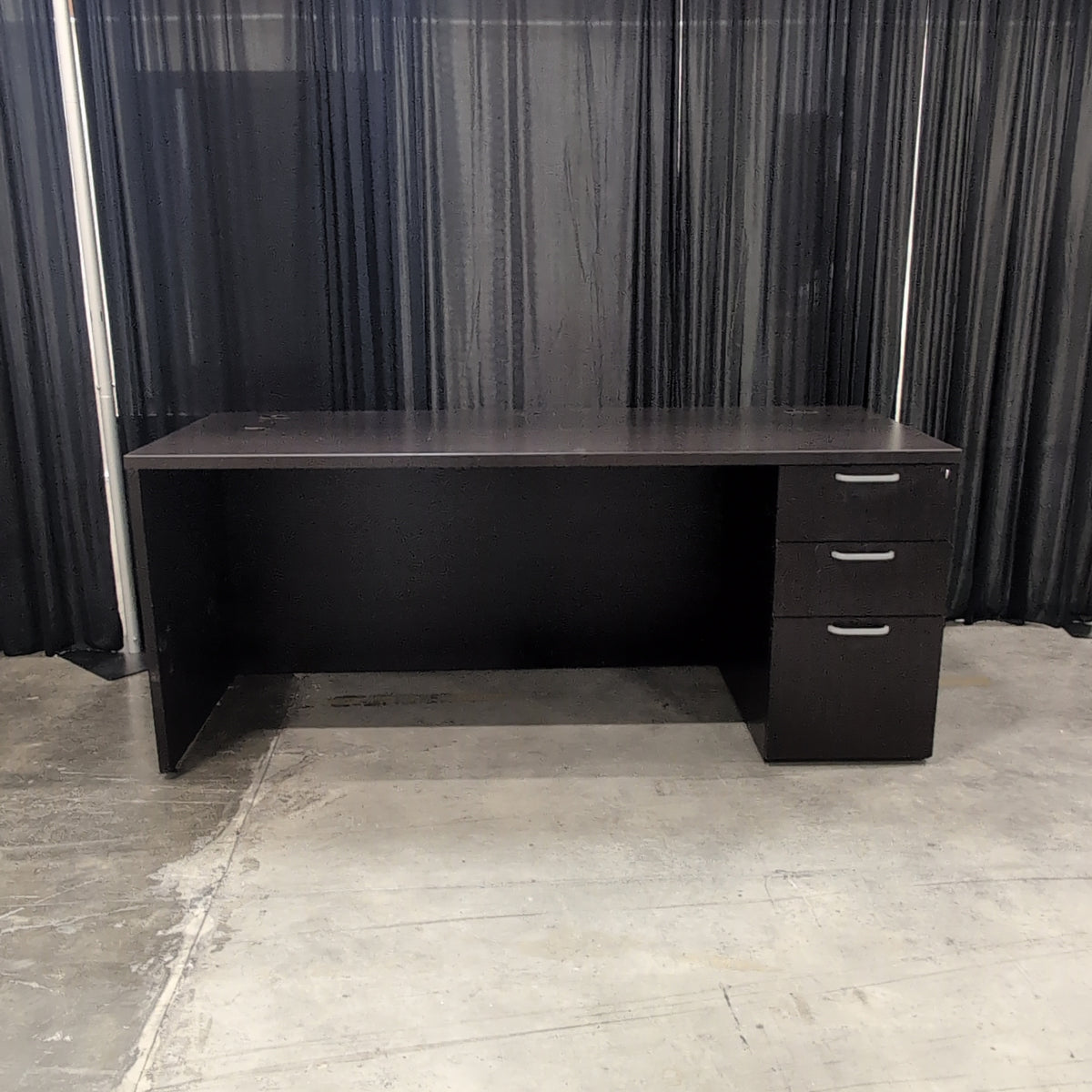 Dark Brown Laminate Office Desk with Grommet Holes
