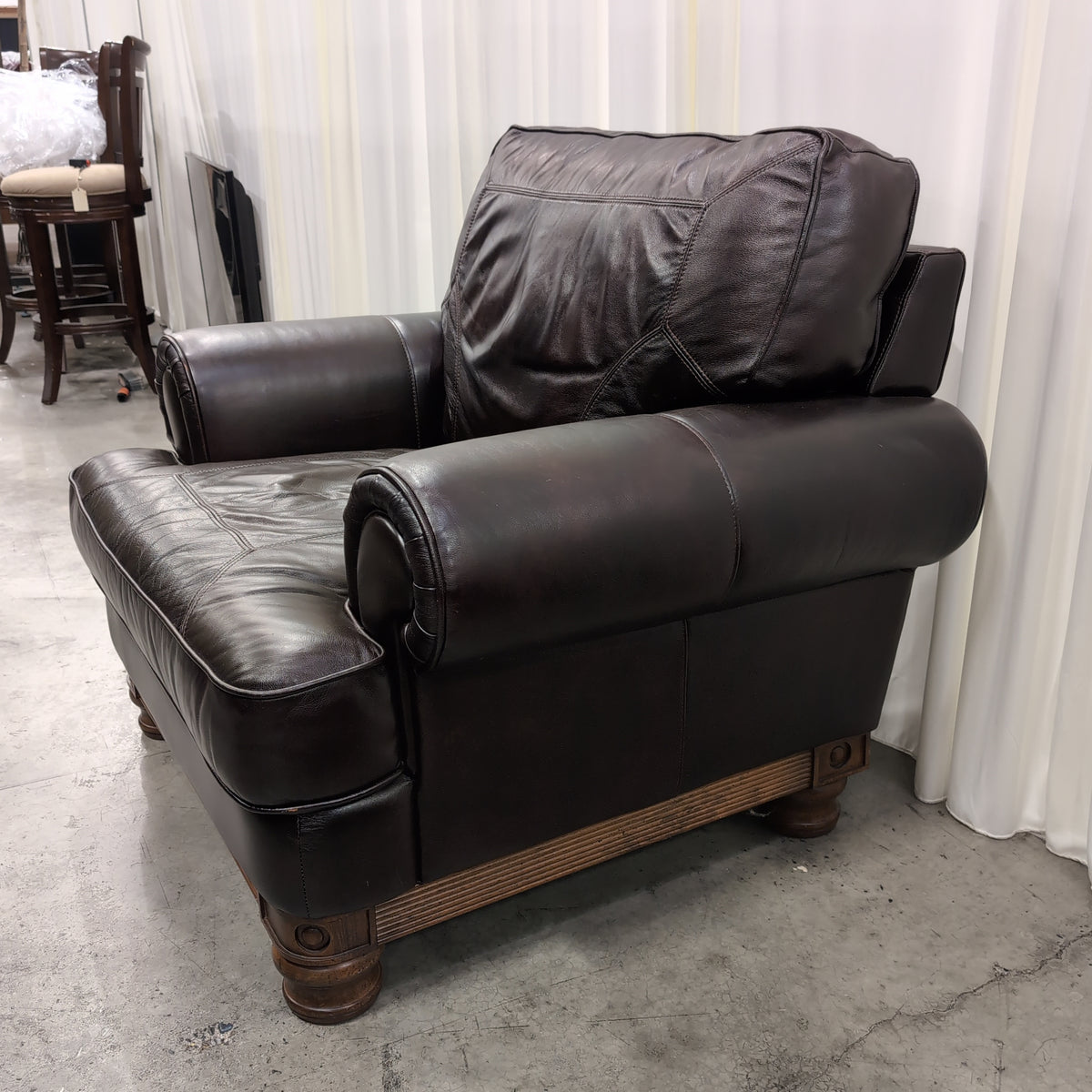 IP Dark Brown Leather Armchair with Rolled Arms