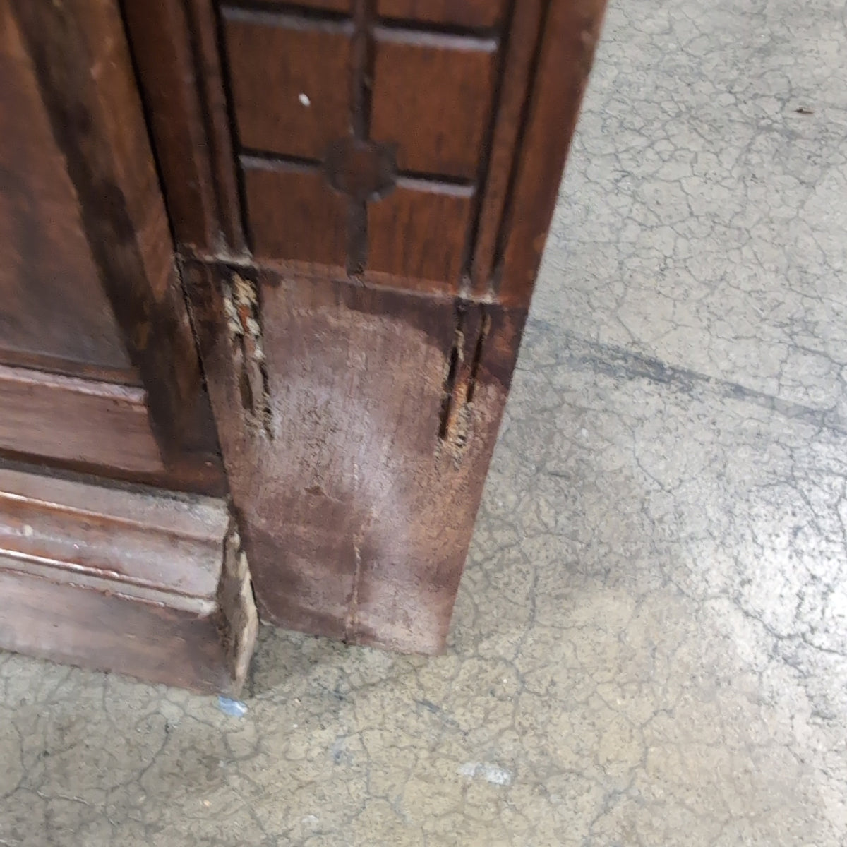 Antique Dark Wood Burl Veneer Dresser with Ornate Hardware