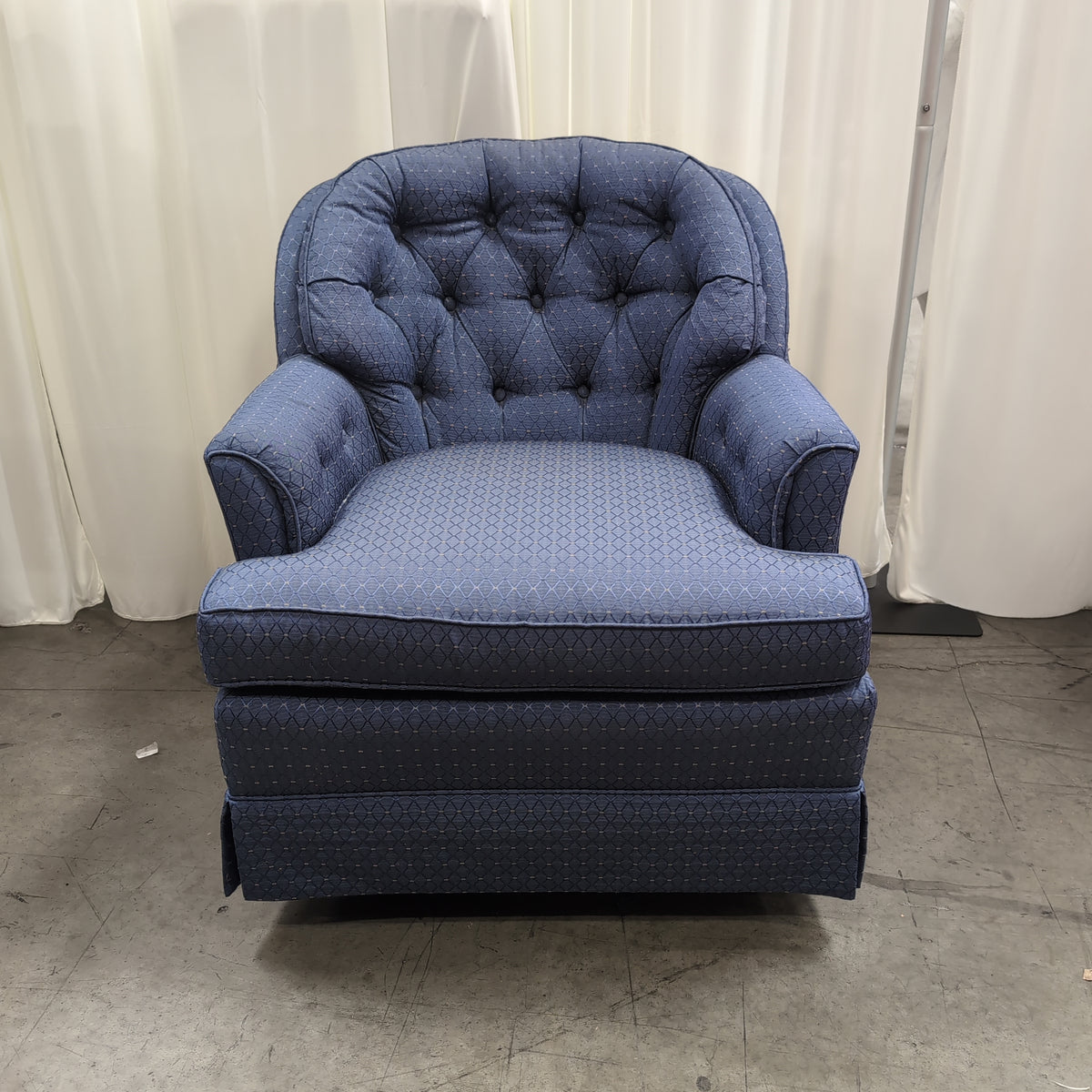 Dark Blue Tufted Upholstered Chair with Geometric Pattern