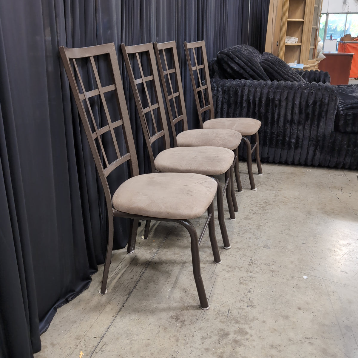 Set of Four Brown Metal Dining Chairs