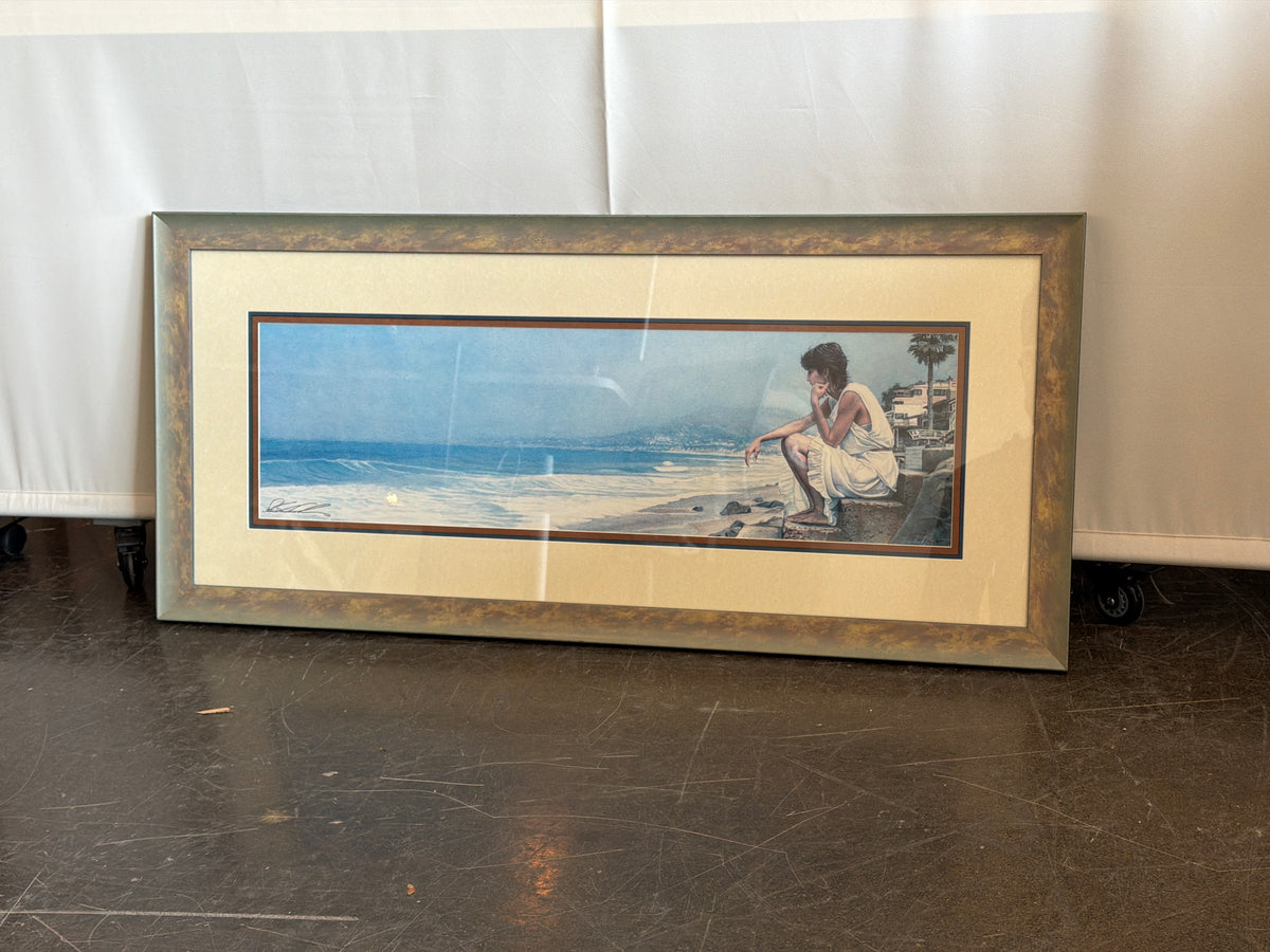 Steve Hanks Framed Coastal Beach Scene Art Print with Woman by the Ocean