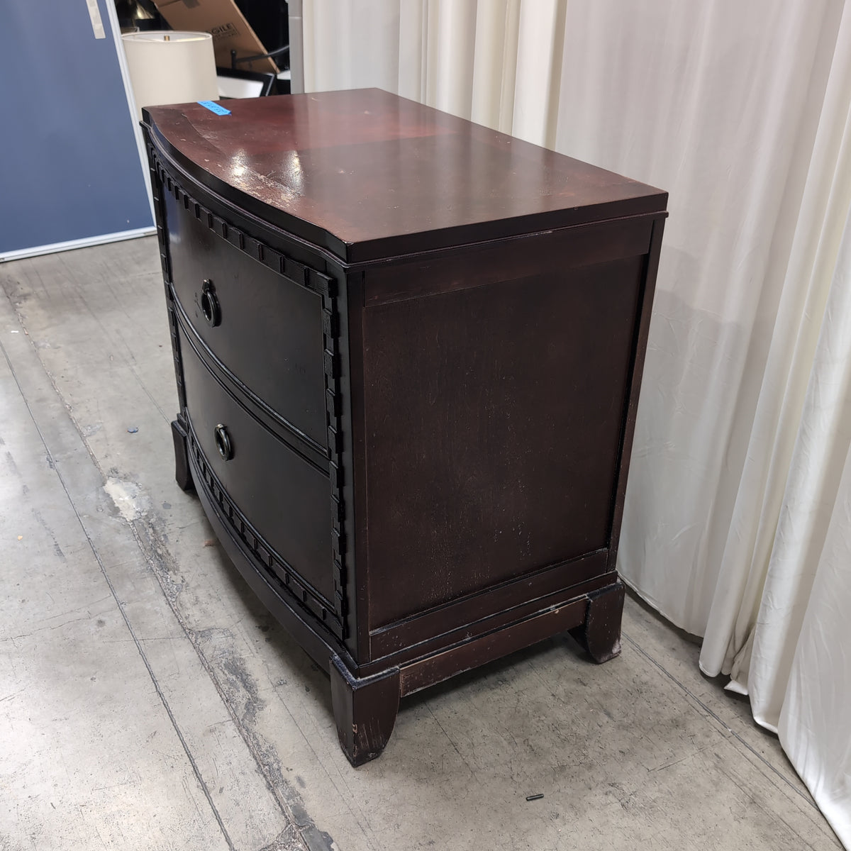 Dark Cherry Wood Two-Drawer Nightstand