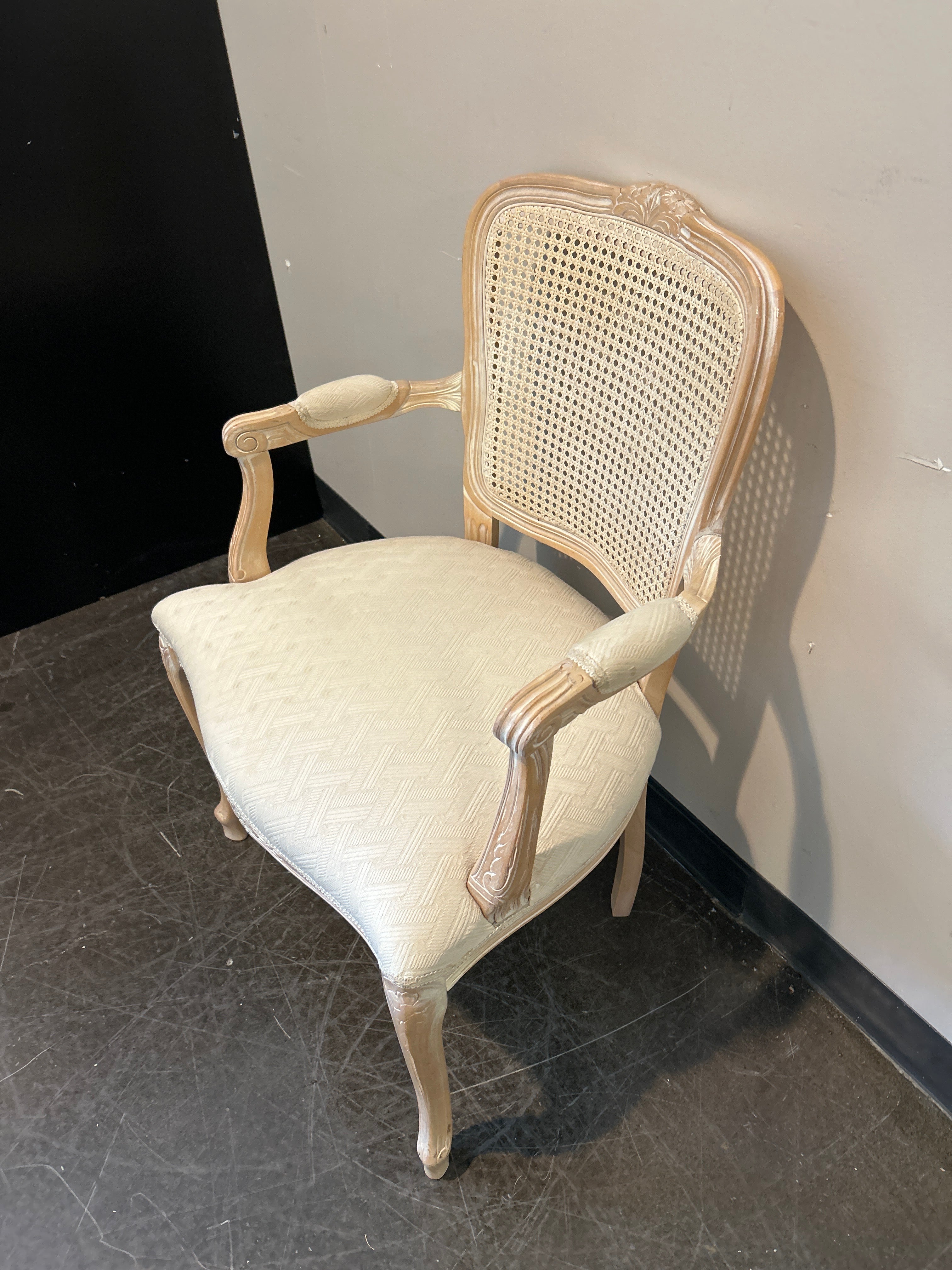 Rosalco Italian-Made French Provincial Cane Back Armchair – Cream Upholstery