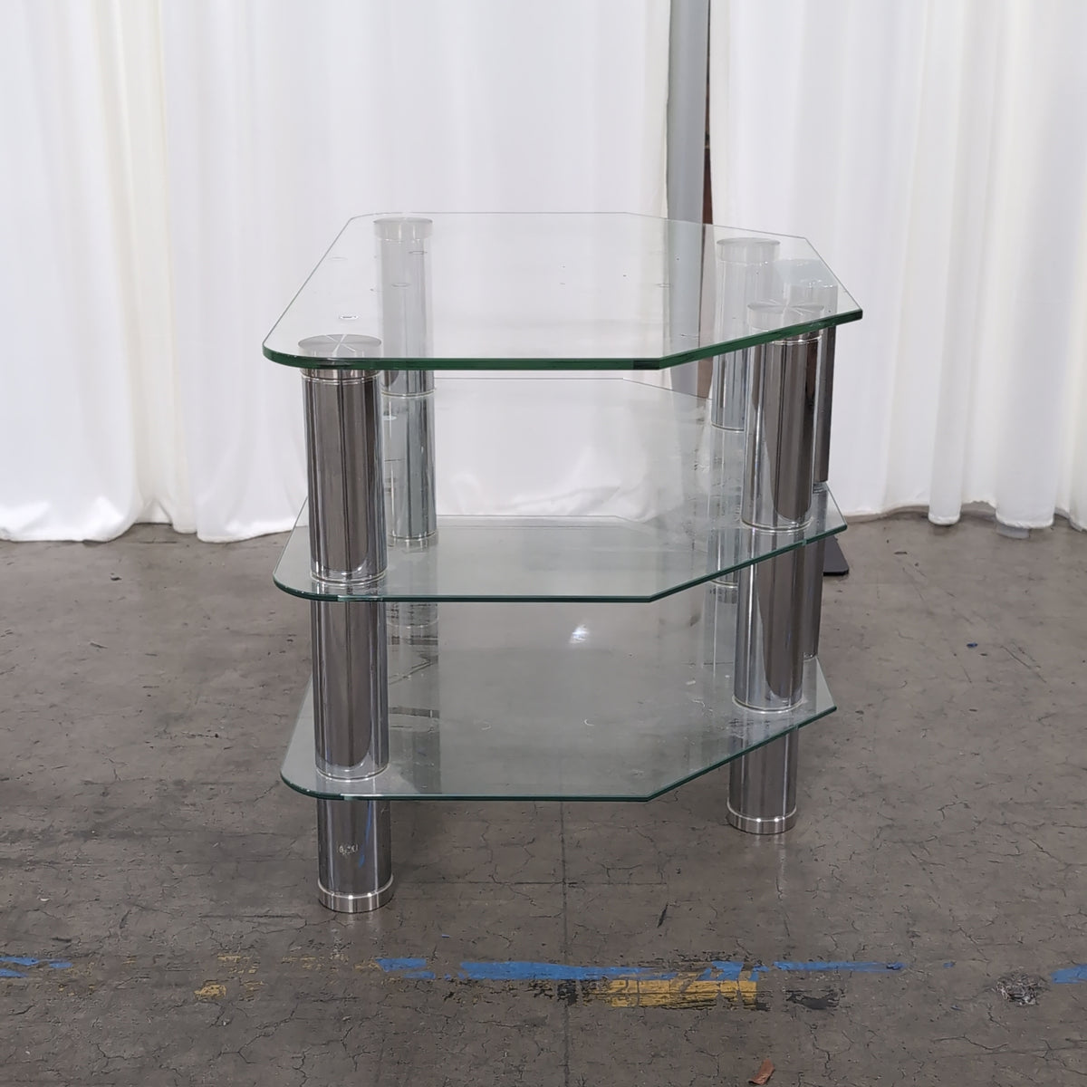 Clear Glass Three-Tier Corner TV Stand