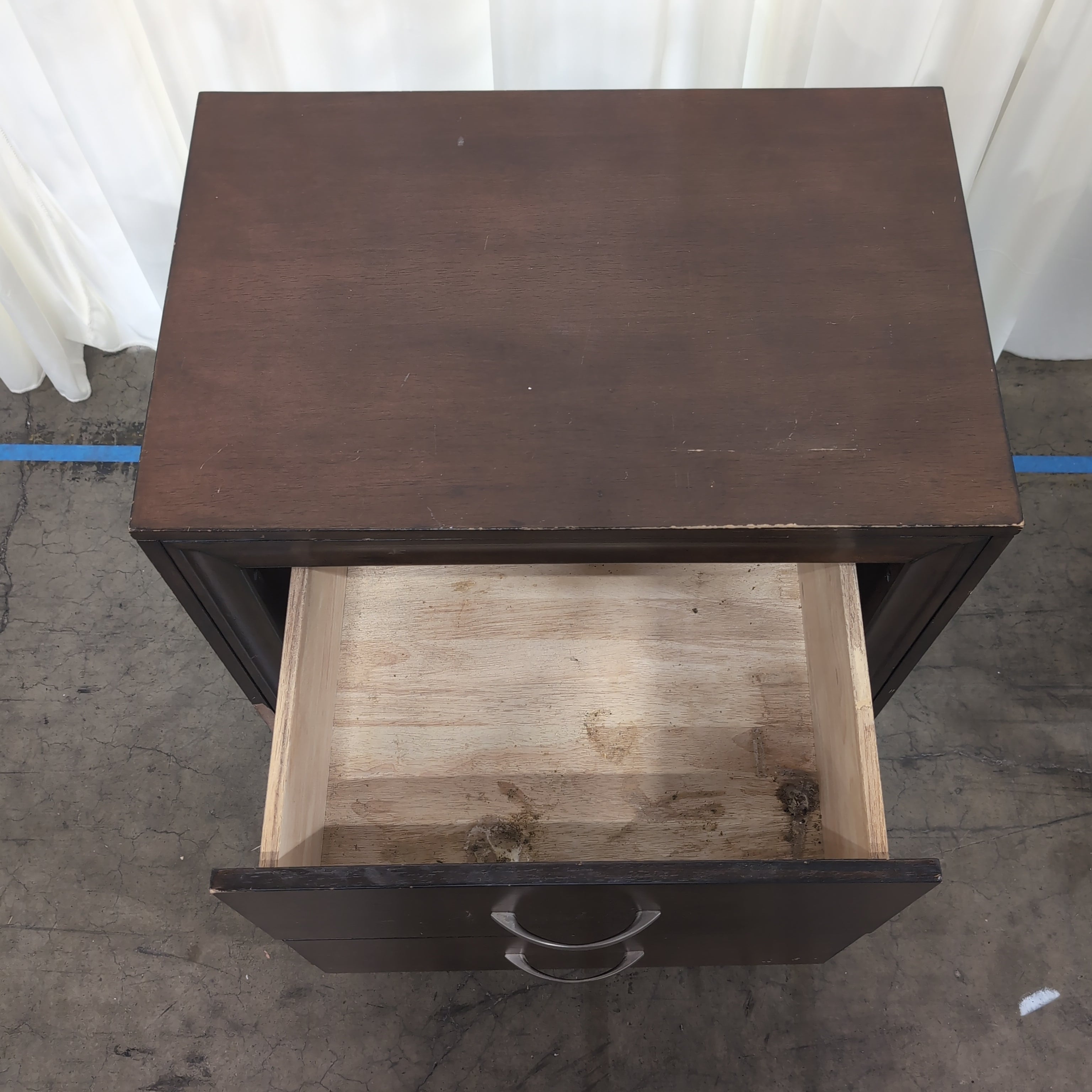 Brown Wood Two-Drawer Nightstand with Curved Pulls