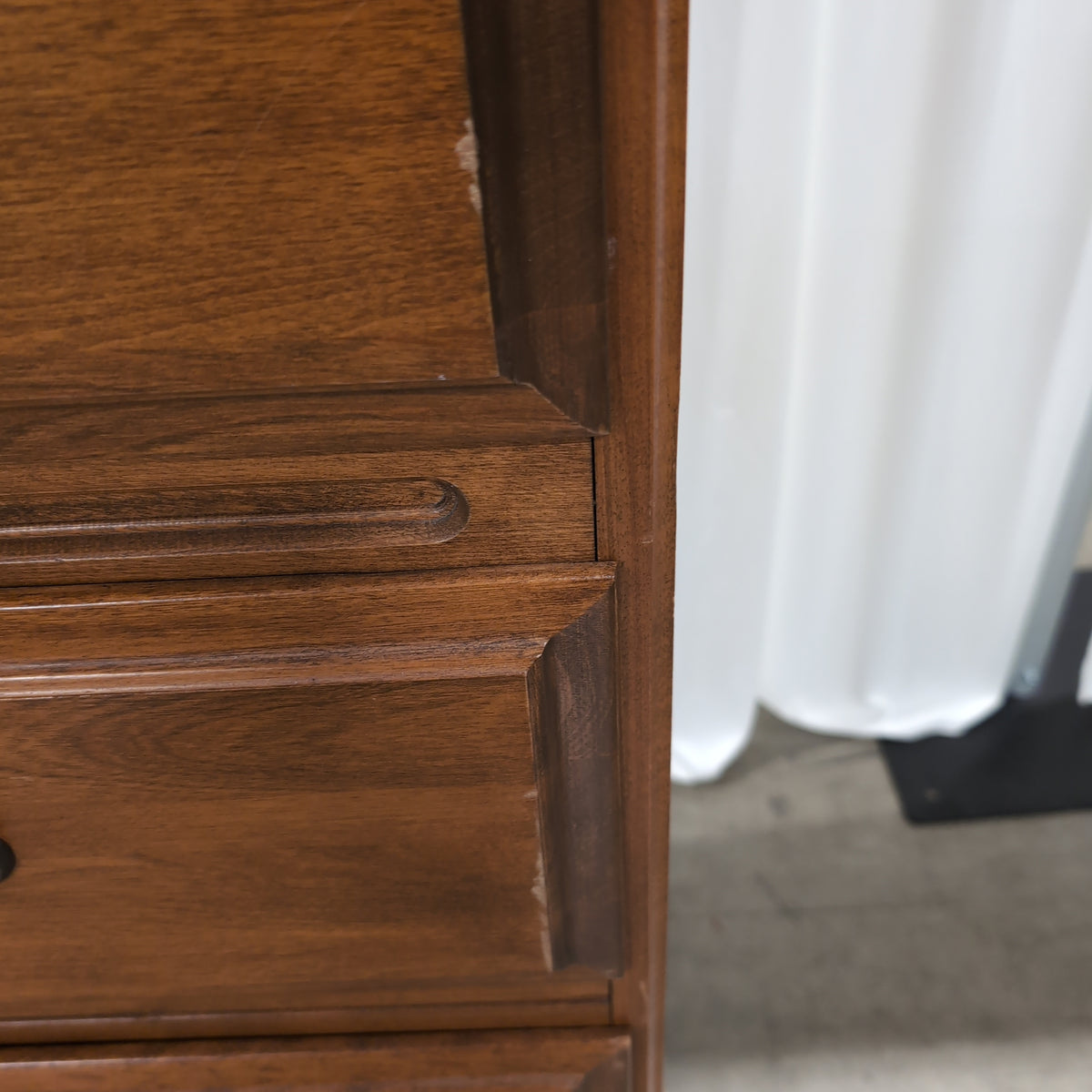 Cherry-Stained Wood Five-Drawer Dresser with Ornate Pulls