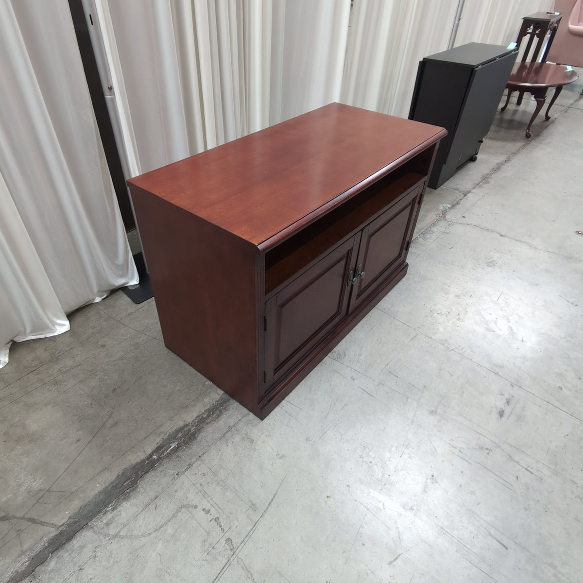 Cherry Finish Wood TV Stand with Paneled Doors