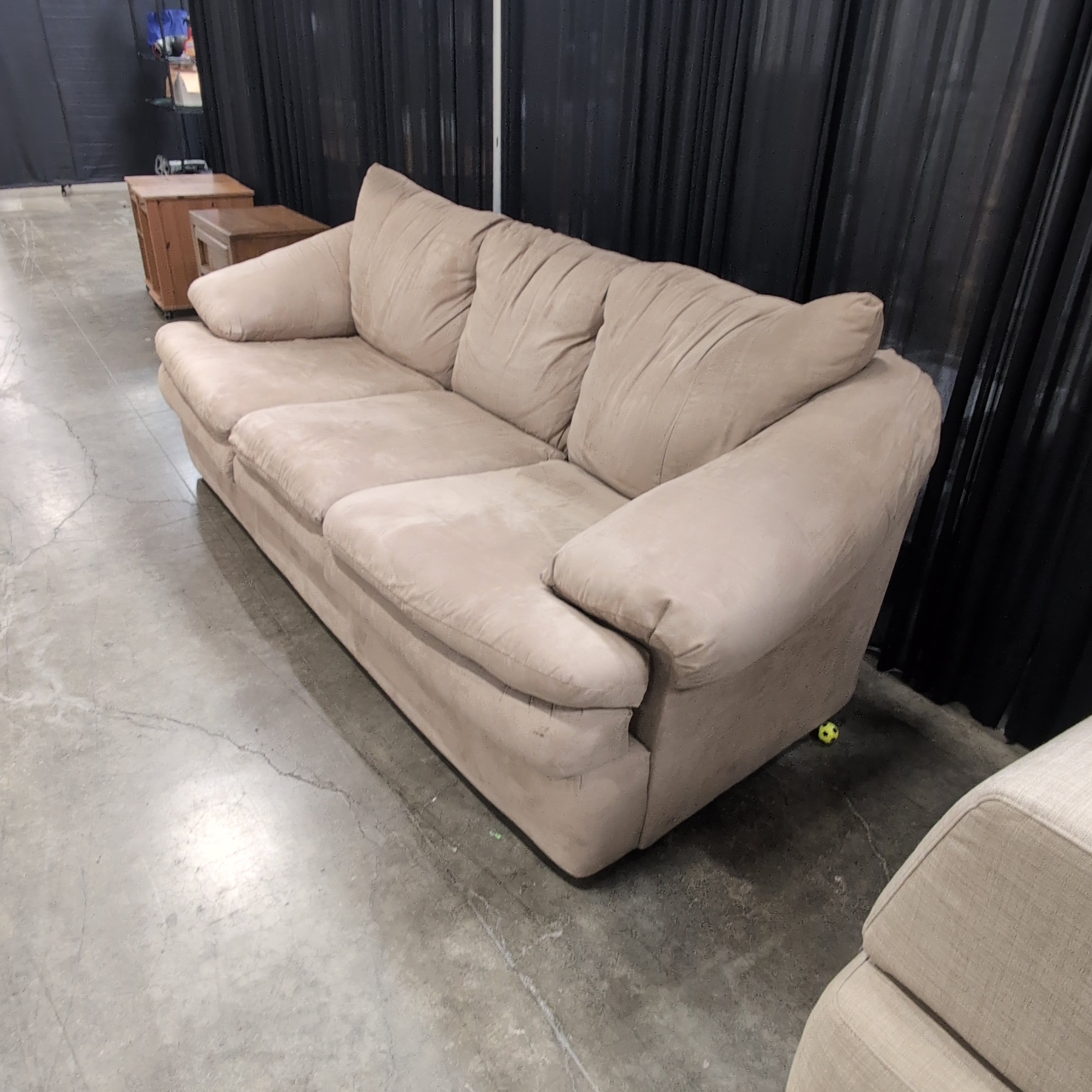 Light Brown Three-Cushion Couch in Microfiber