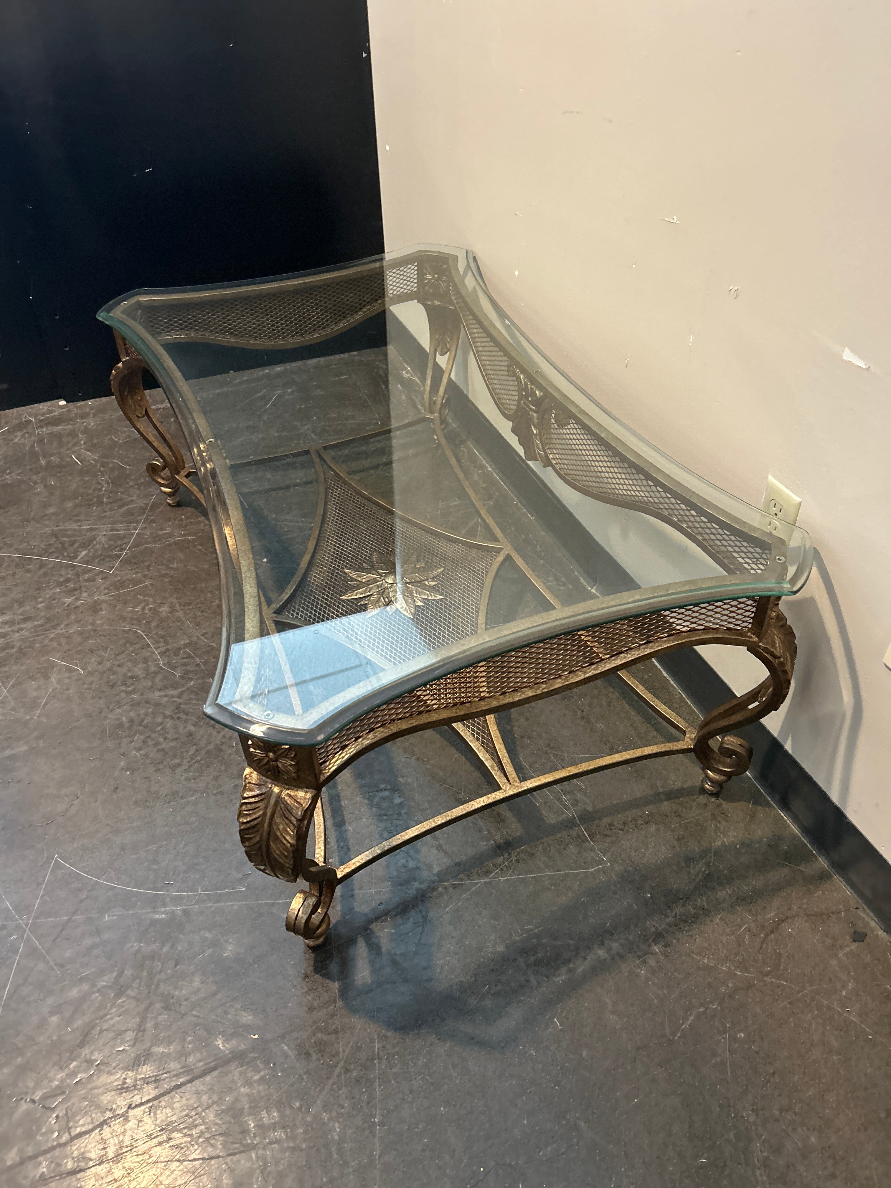 Elegant Gold-Tone Glass-Top Coffee Table