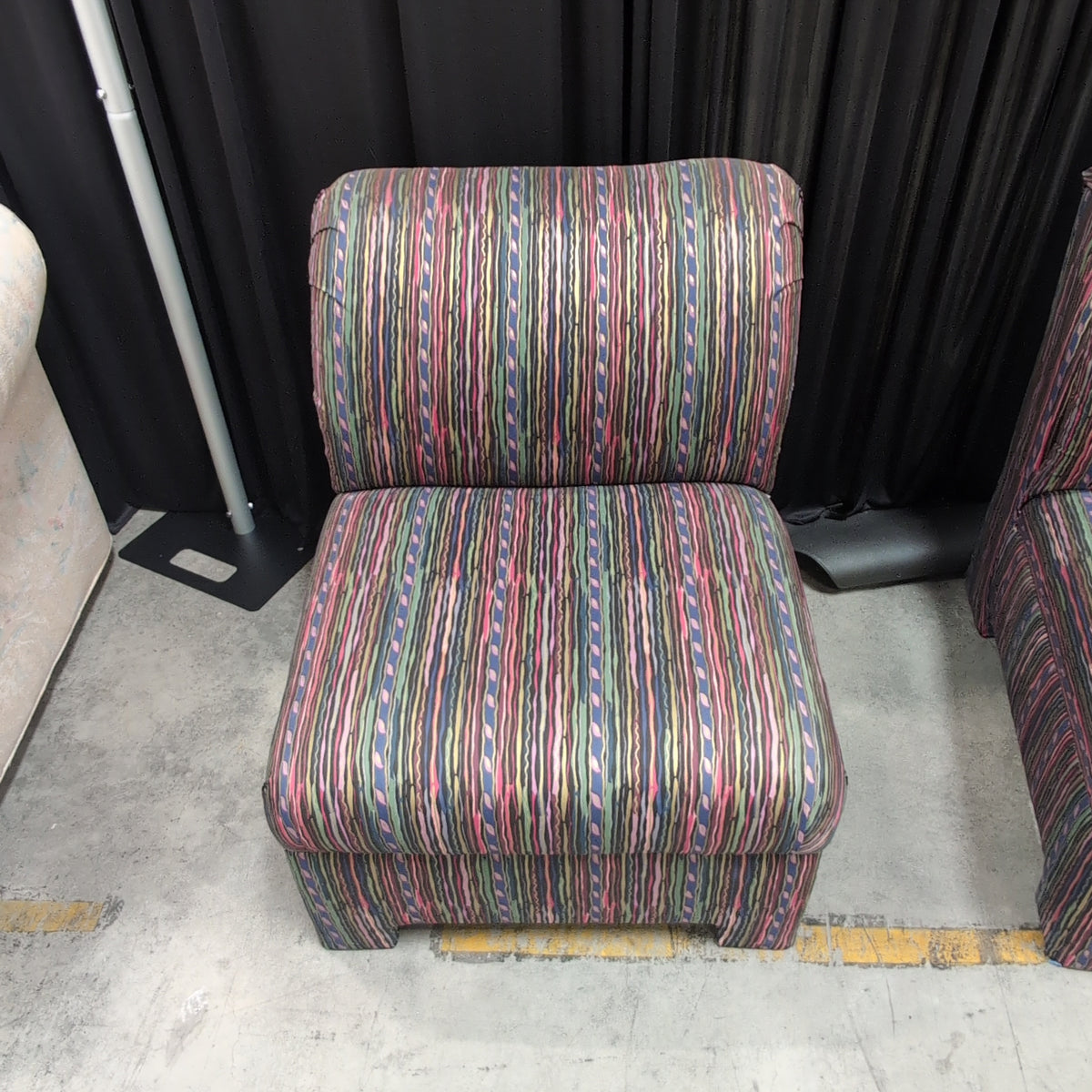 Multi-Color Striped Fabric Armless Chair