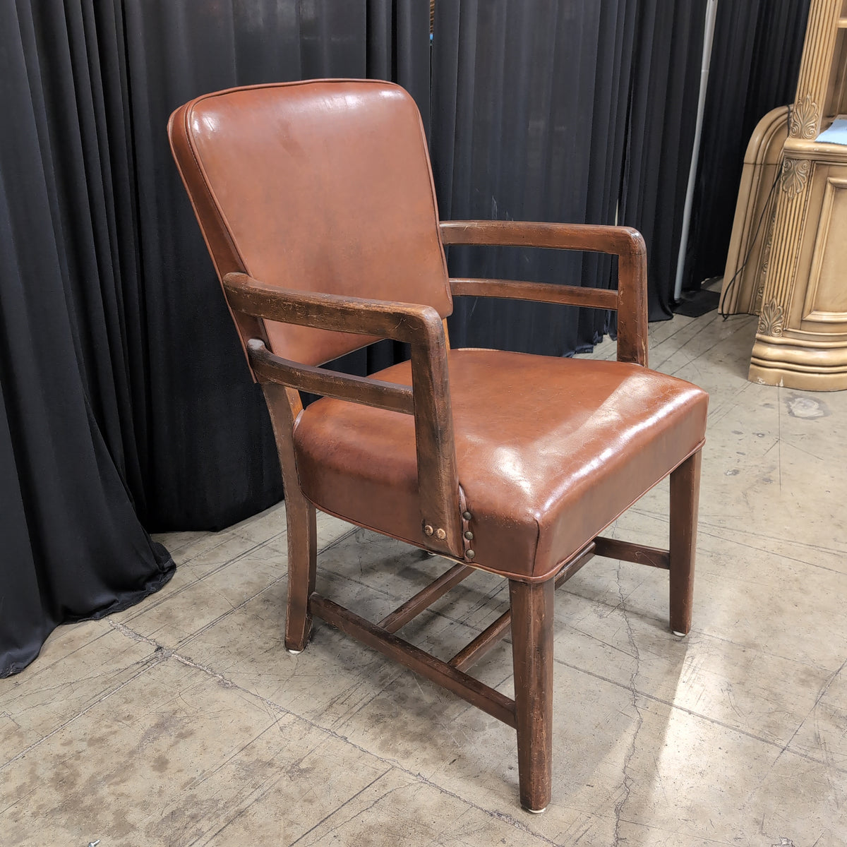 Classic Wood Frame Arm Chair with Brown Upholstery