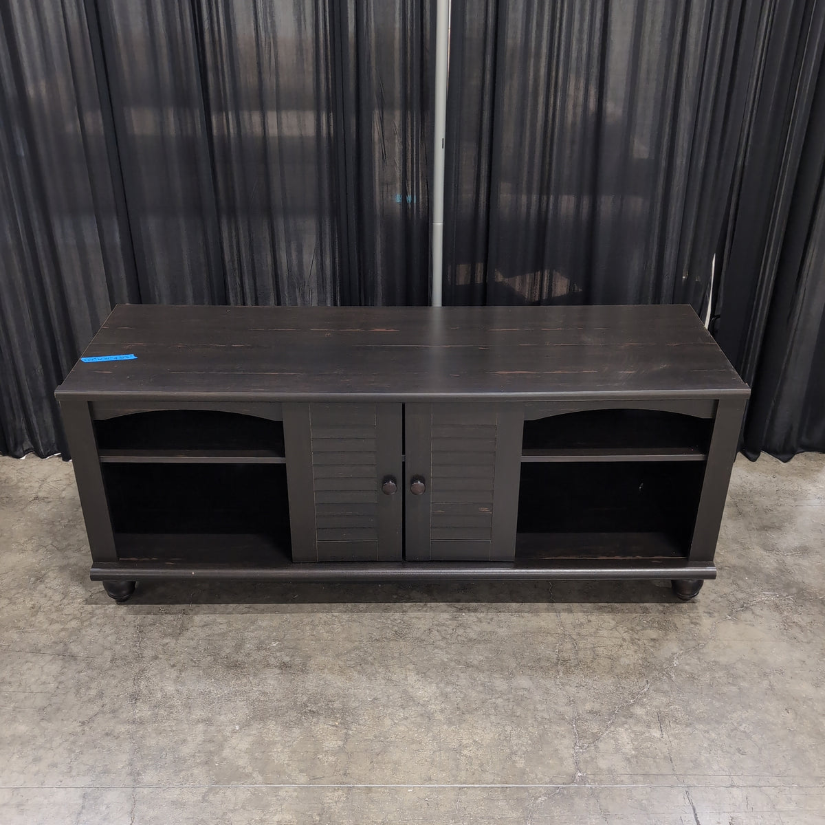 Dark Espresso Wood TV Stand with Louvered Doors