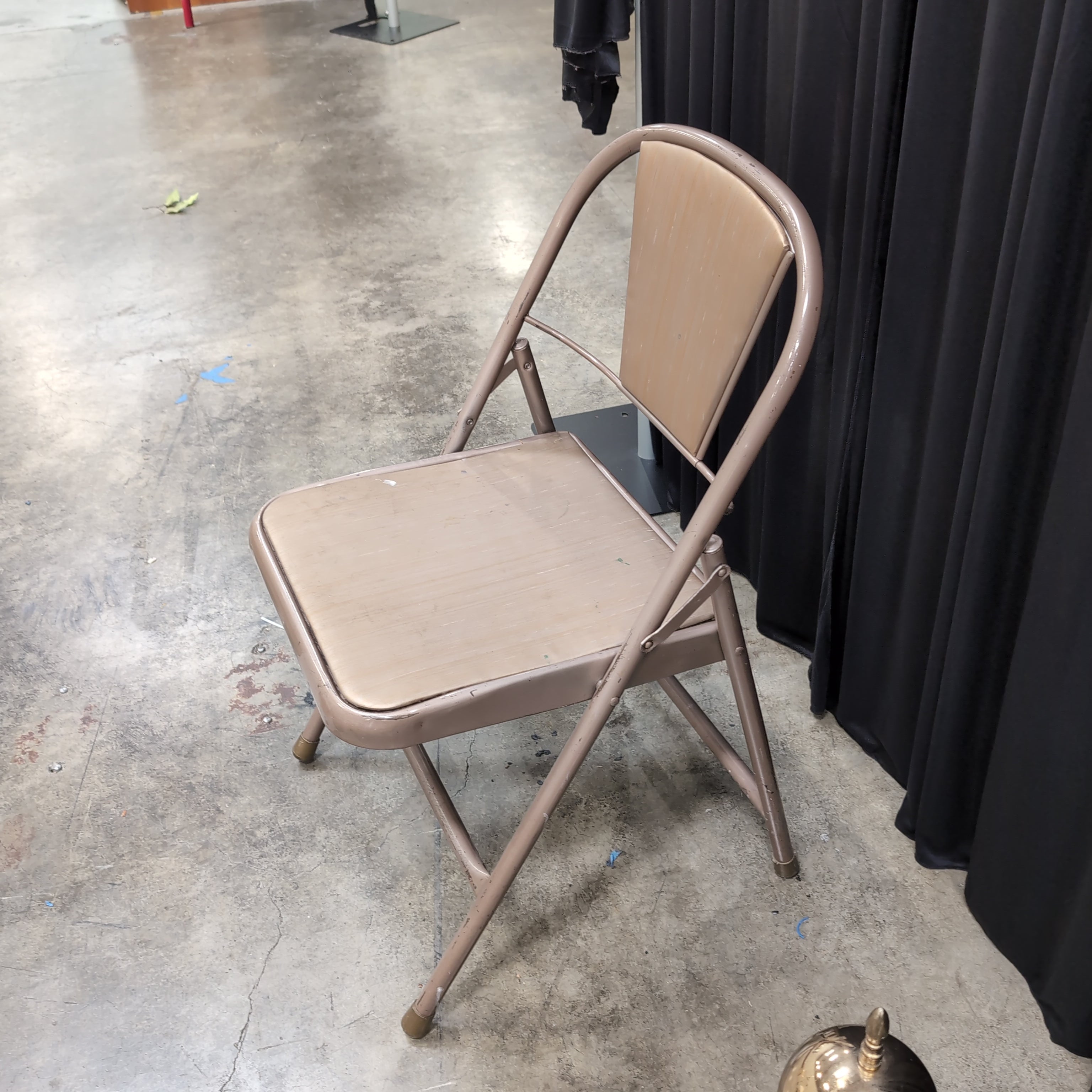 Vintage Tan Metal Folding Chair with Padded Seat