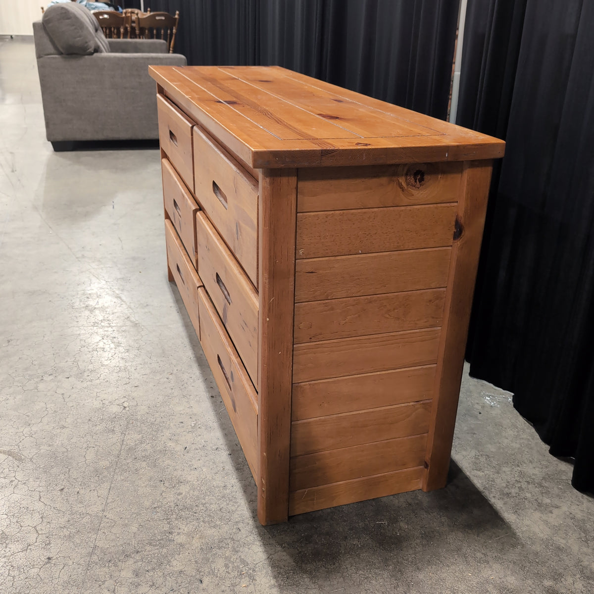 Warm Tone Six-Drawer Pine Wood Dresser