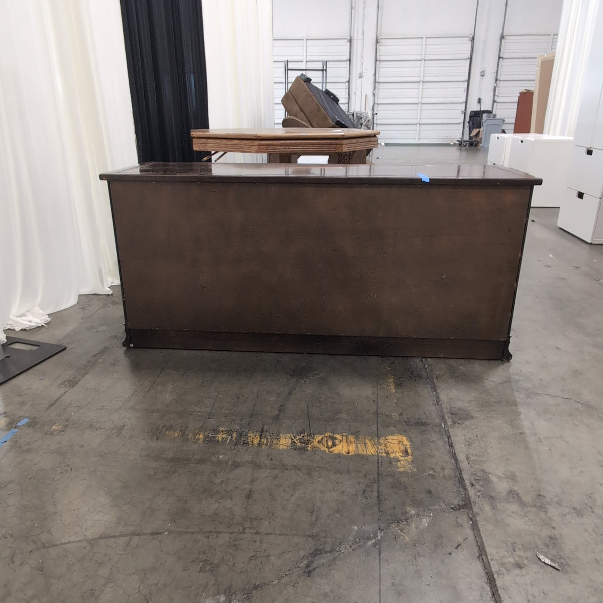 Dark Hardwood Three-Door Buffet with Ornate Pulls