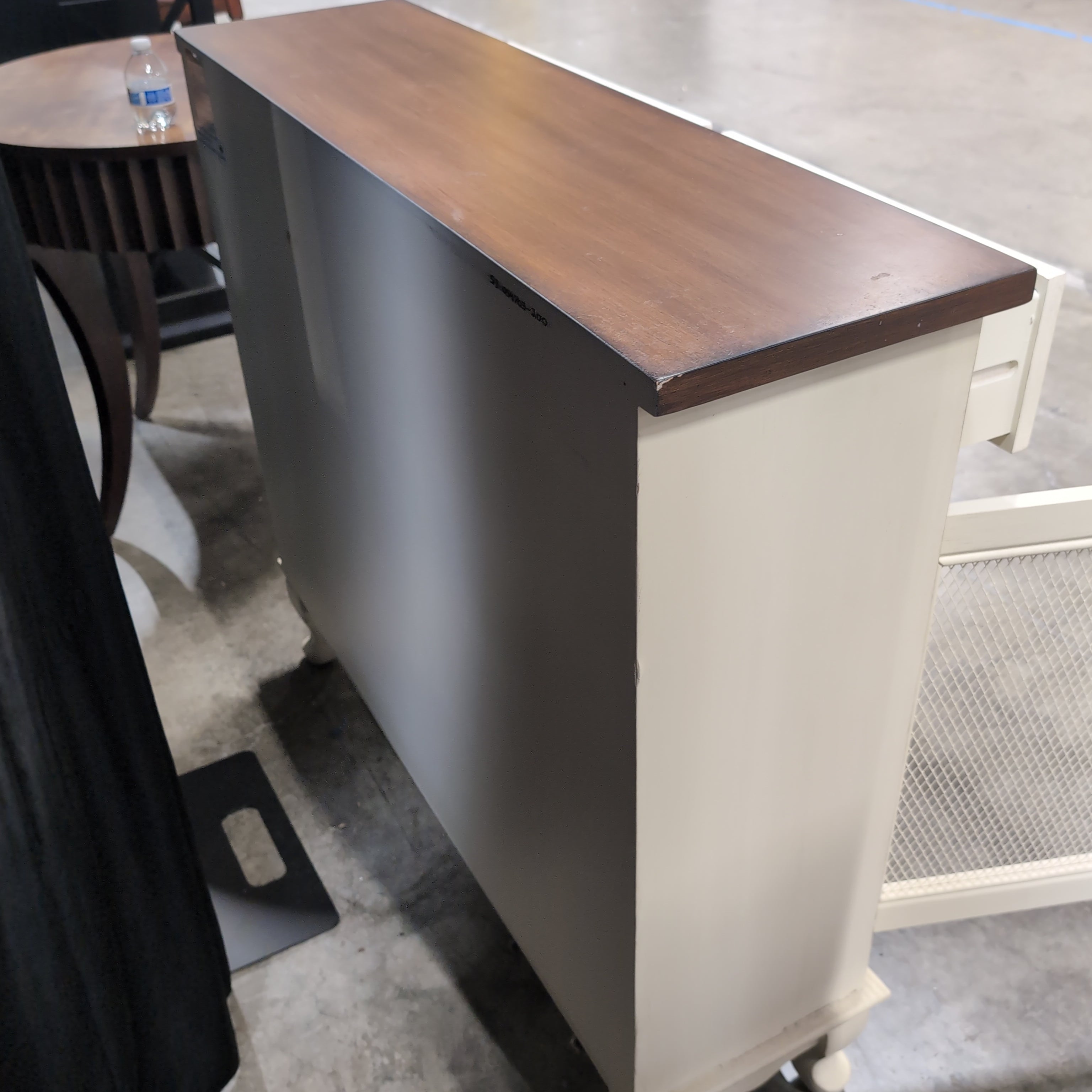 Two-Tone Cream and Brown Wood Buffet with Mesh Doors