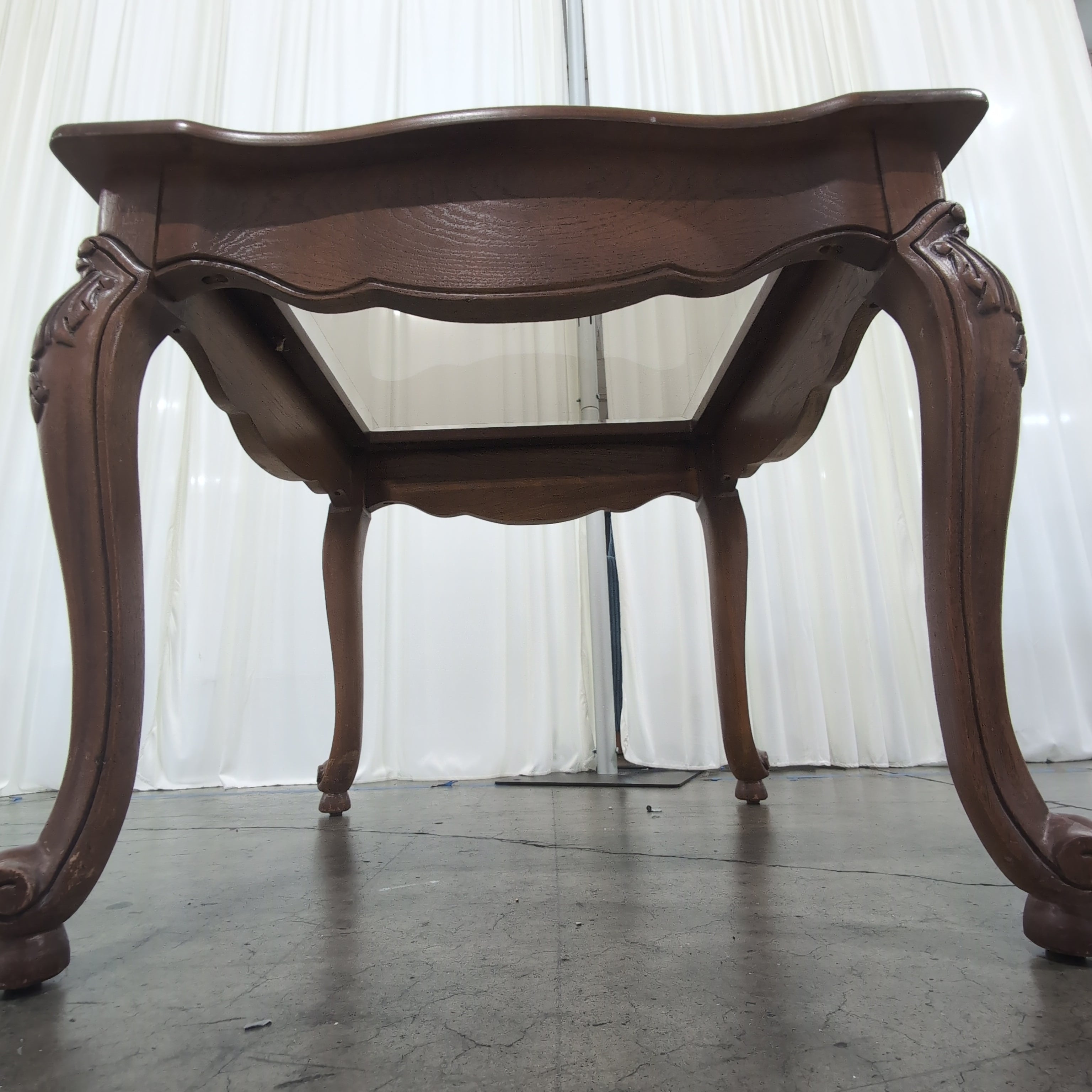 Traditional Dark Wood Coffee Table with Glass Top