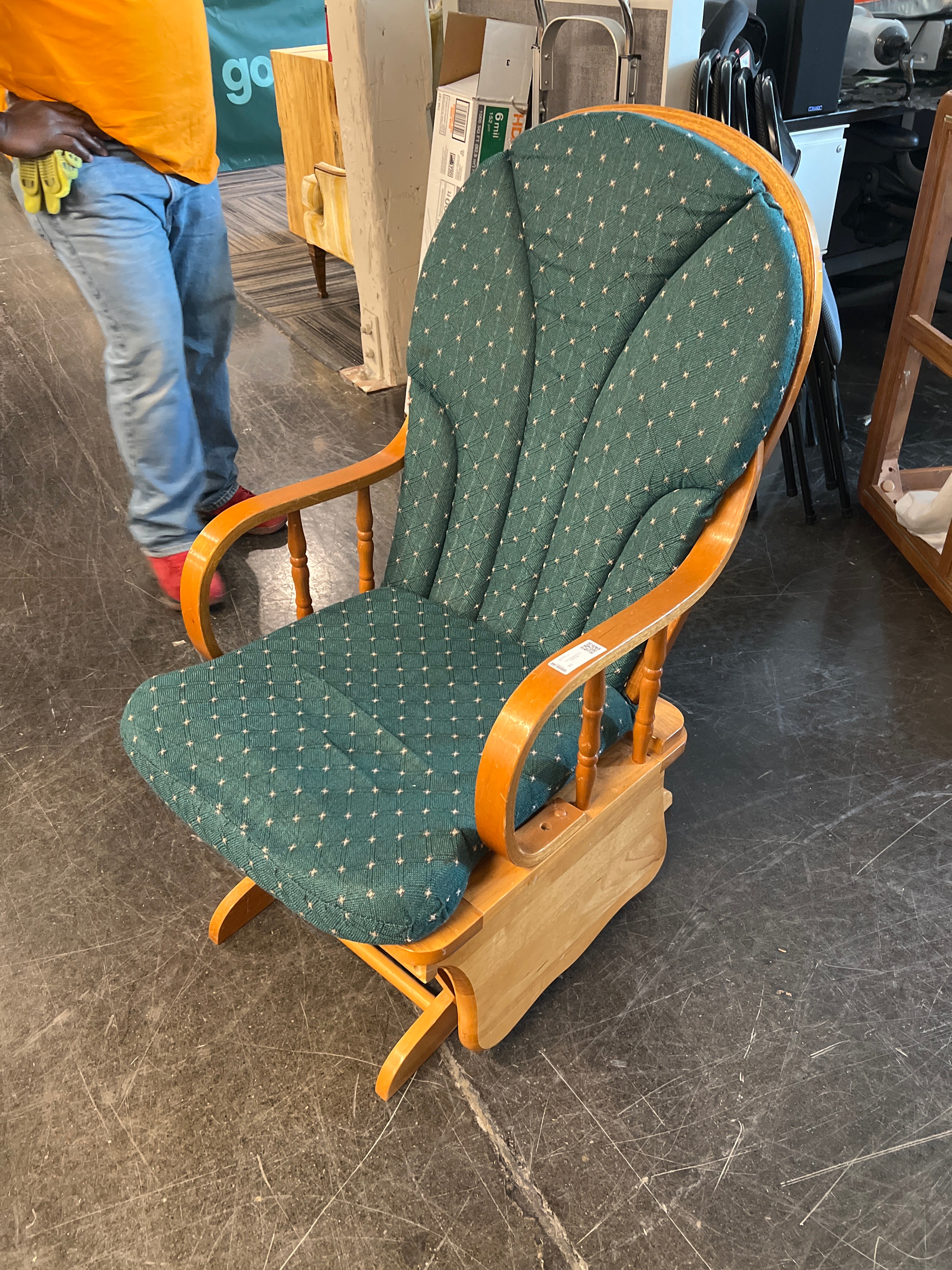 Green Upholstered Wood Glider Rocker