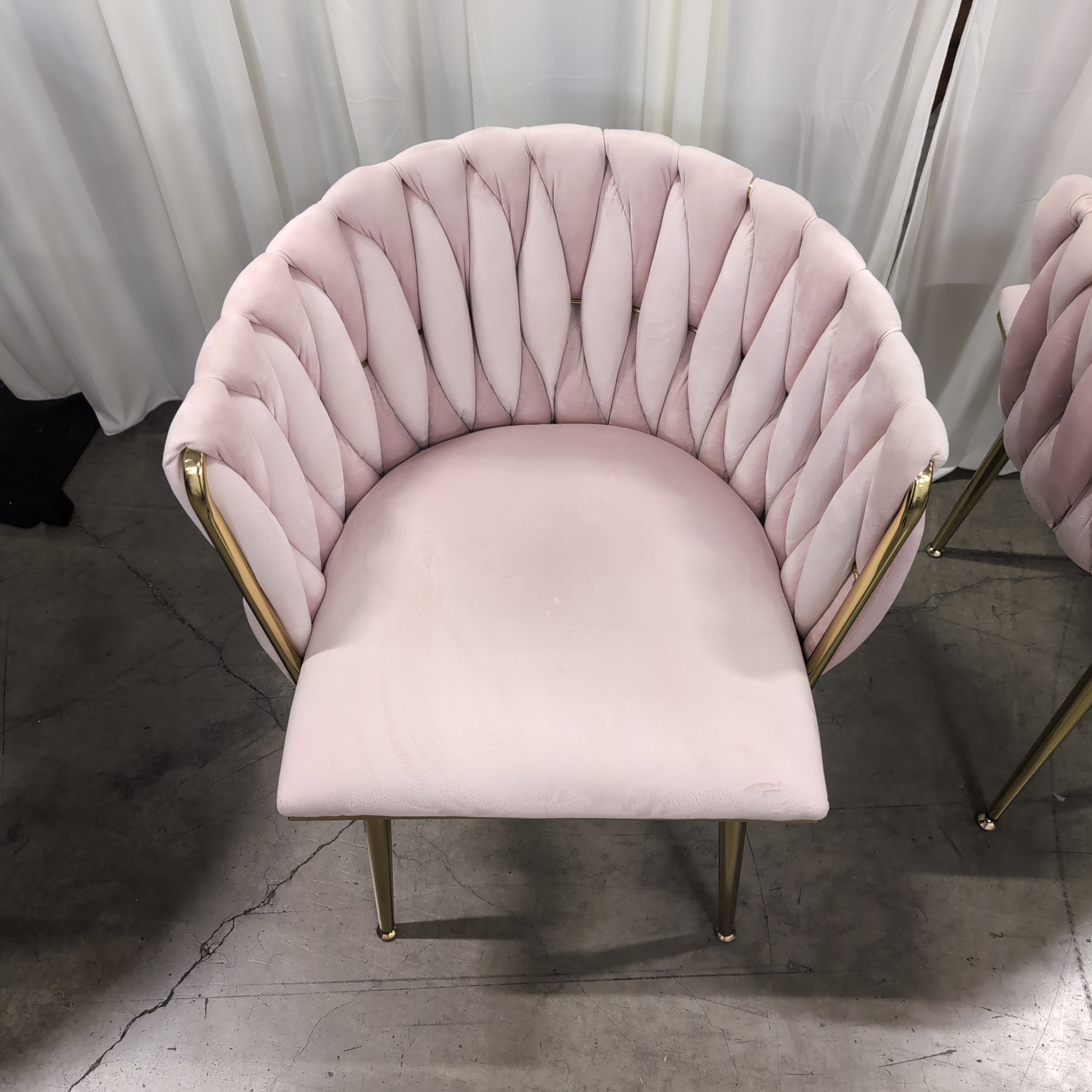 Pair of Blush Velvet Channel Tufted Accent Chair with Gold Legs