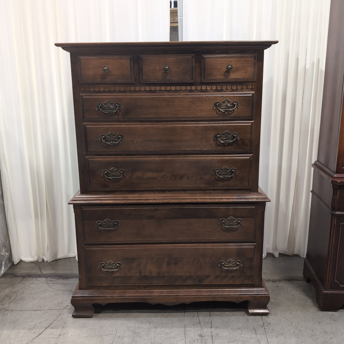 Traditional Dark Brown Wood Dresser with Ornate Hardware