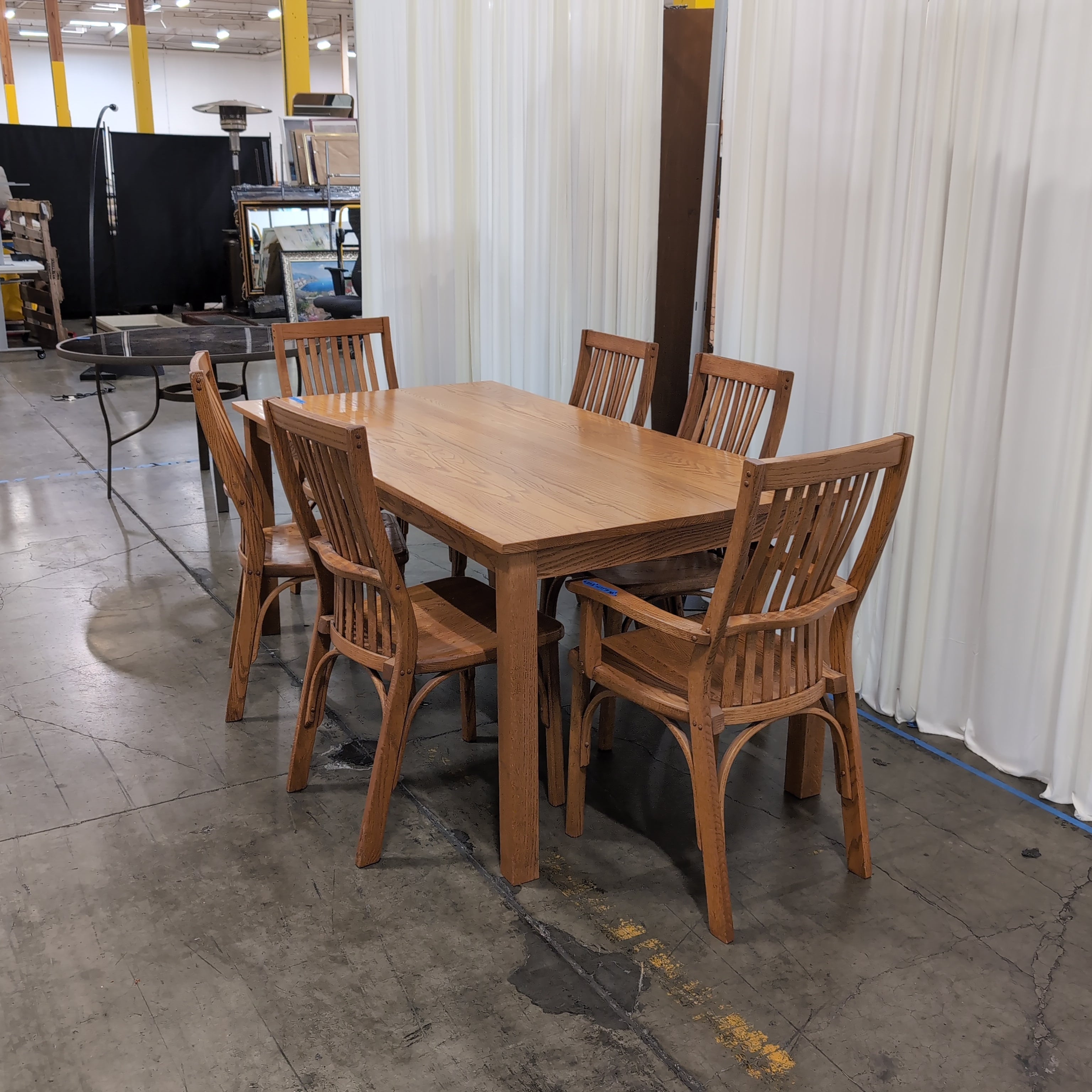 Light Wood Rectangular Dining Table with Six Chairs