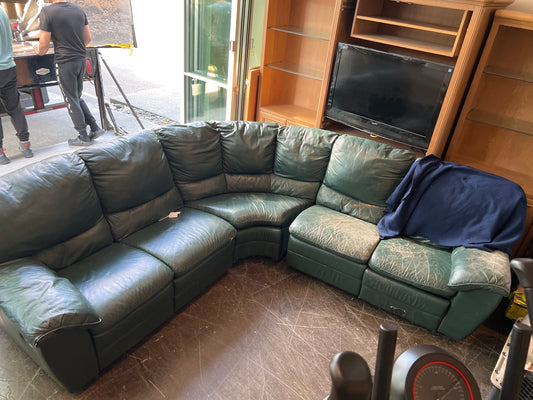 Natuzzi Green Sectional Leather Couch