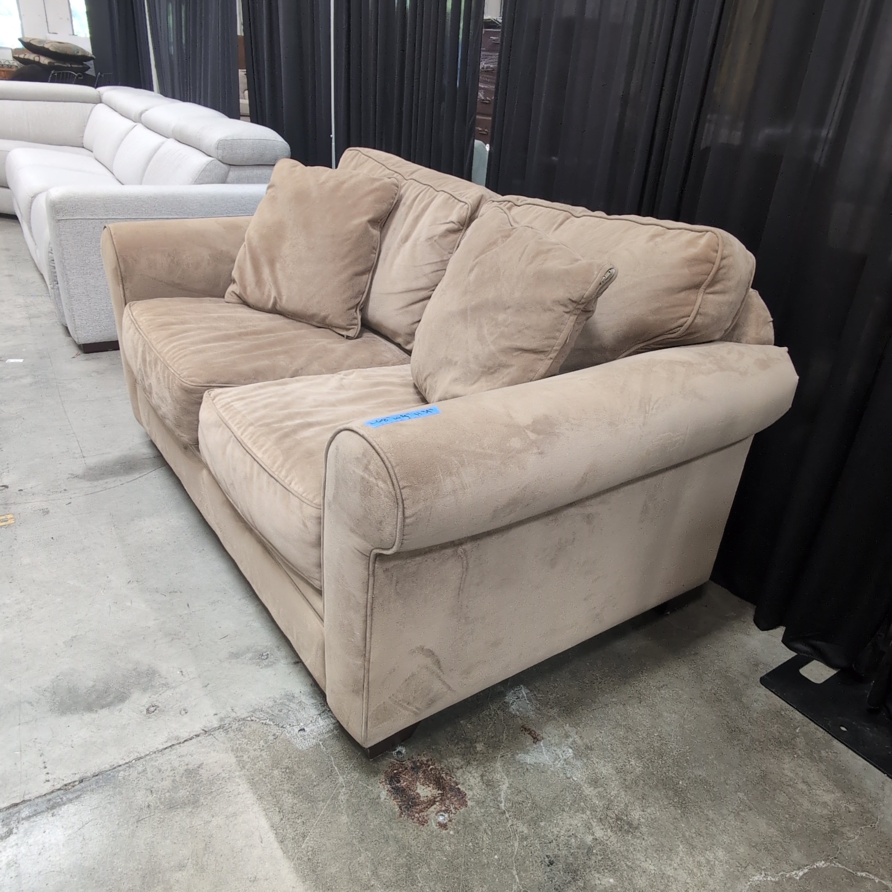 Contemporary Taupe Three-Cushion Couch in Microfiber