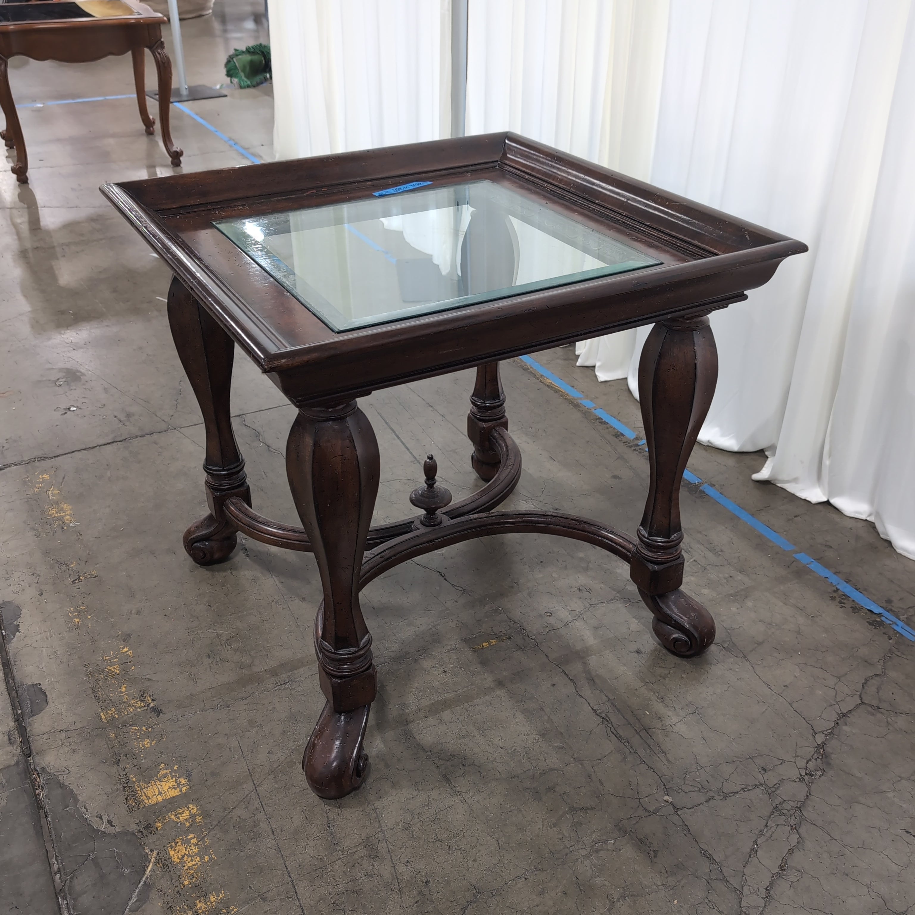 Dark Wood Square Coffee Table with Glass Top