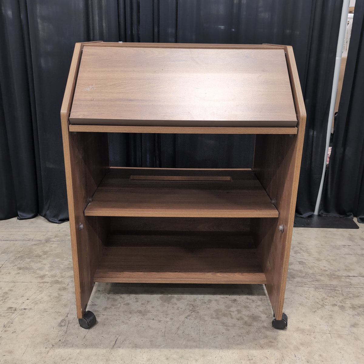 Medium Brown Wood Sloped Top Desk with Casters